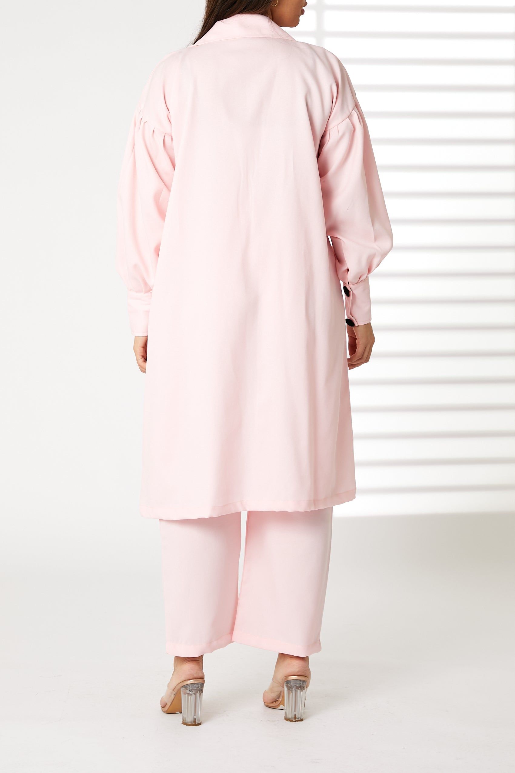 MOiSTREET Pink Mid Length Barbie Crepe Trench Coat Set