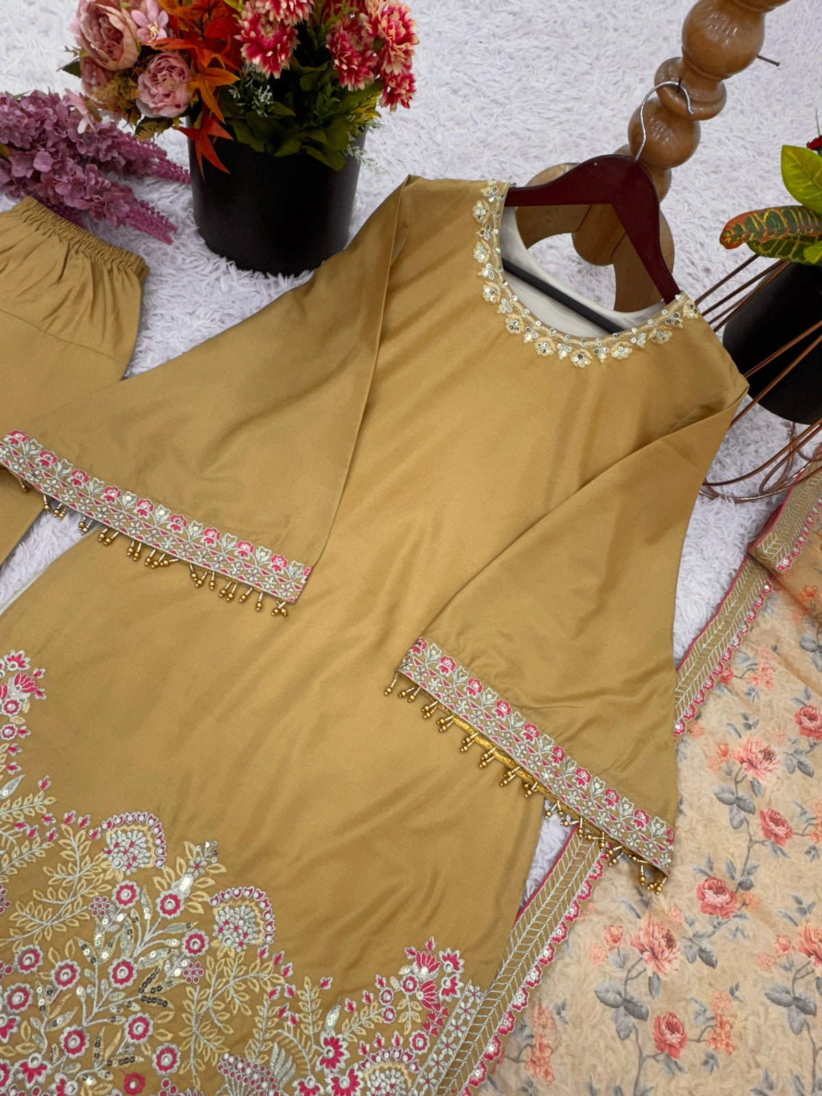 Fab Zone Women's Partywear Suit Set With Coded Embroidery