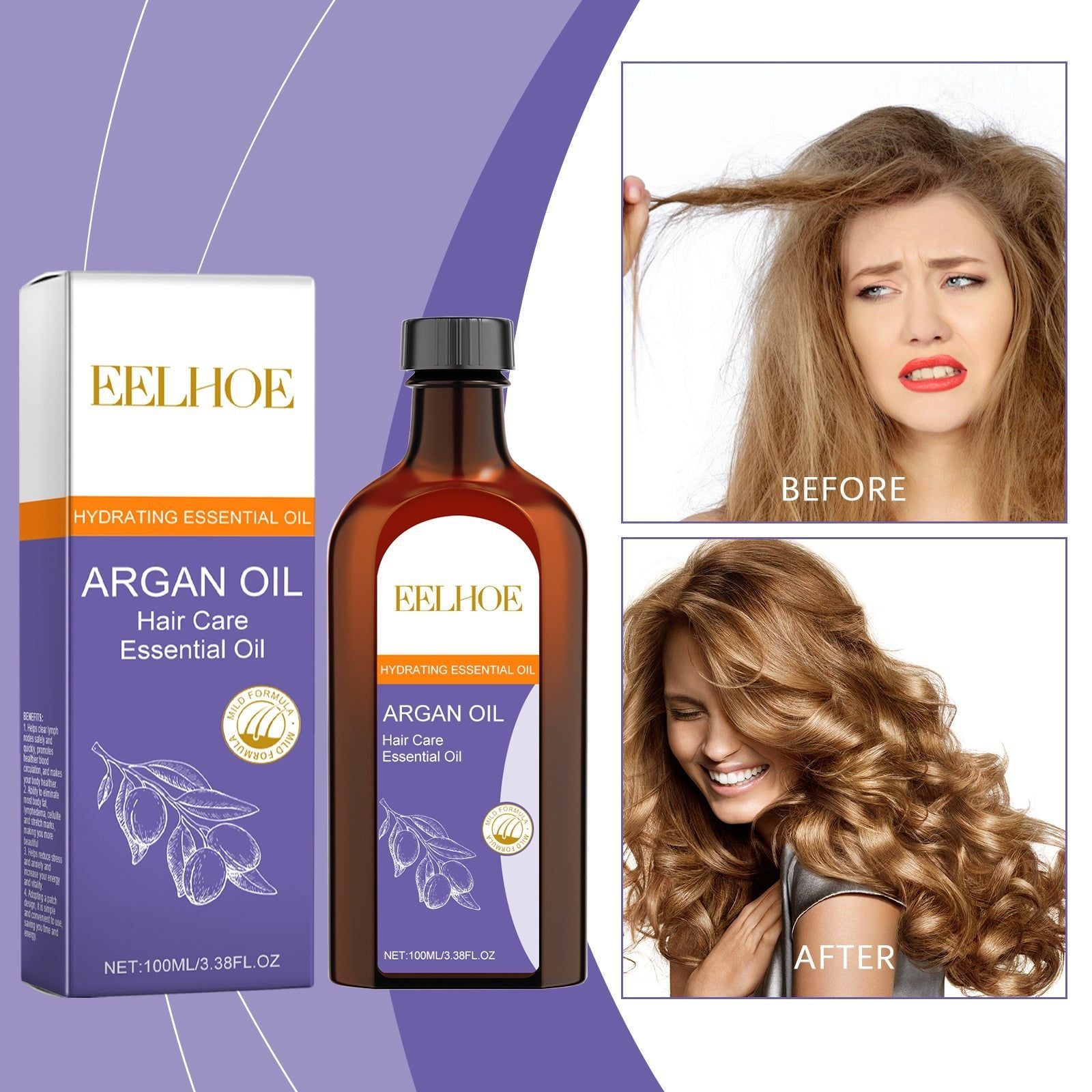 Argan Hair Essential Oil, Moisturizing Dry Hair, Bright Blonde, Reduces Hair Loss ,100ml