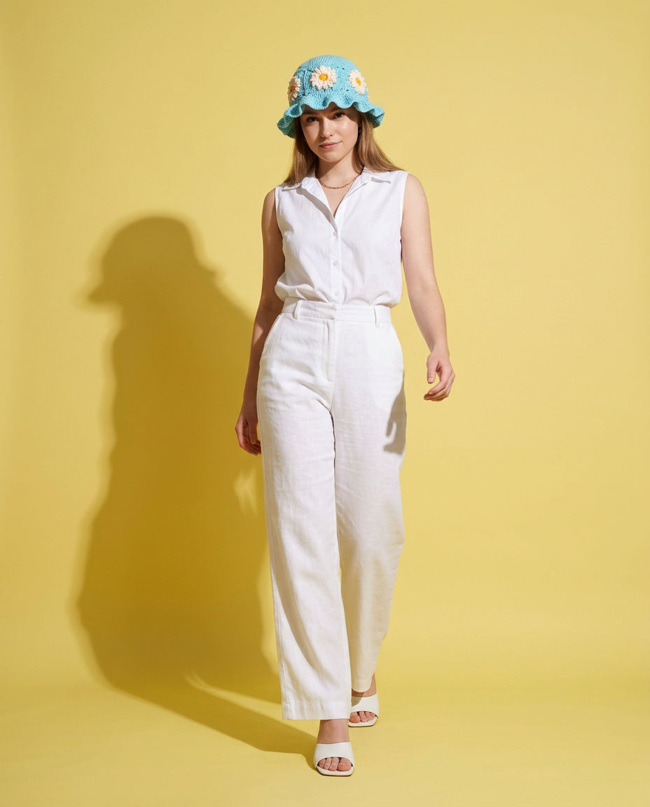 Hush and Stitch Light Blue Daisy Bucket Hat (Cream Flowers)