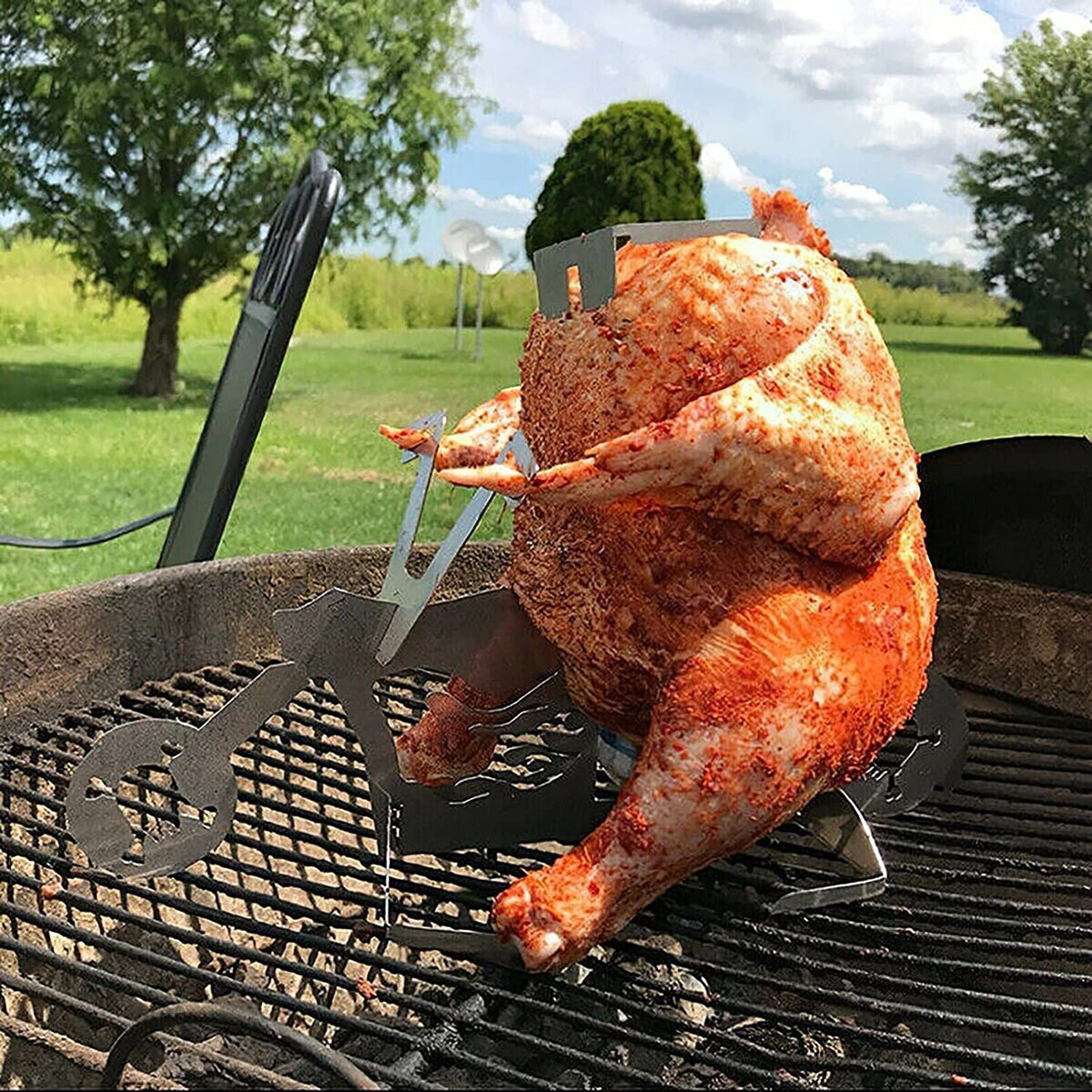 Motorcycle Beer Can Chicken Roaster Holder Portable for Outdoor Grill