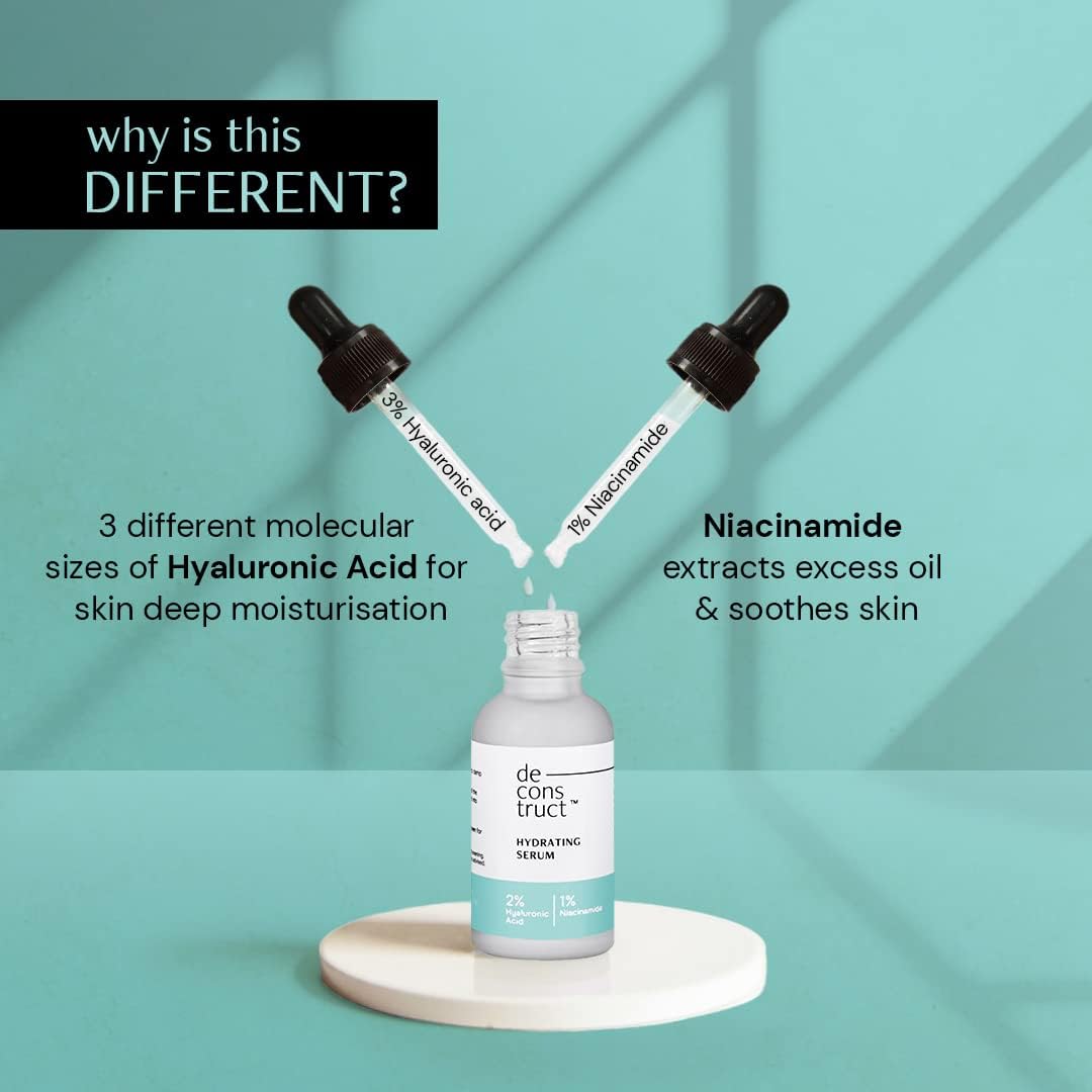 Deconstruct Hydrating Serum 2% Hyaluronic Acid + 1% Niacinamide | Face Serum - For Oil-Free Moisturisation & Deep Skin Plumpness | 30 ML