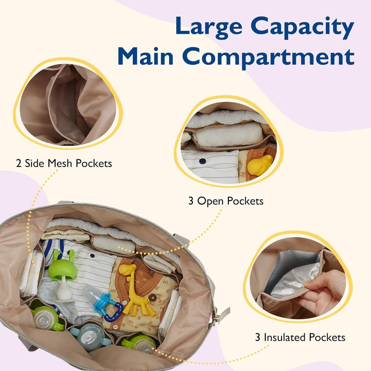 Diaper Bag Tote Large Capacity Travel Diaper Bags Hospital Bag with Pacifier Case