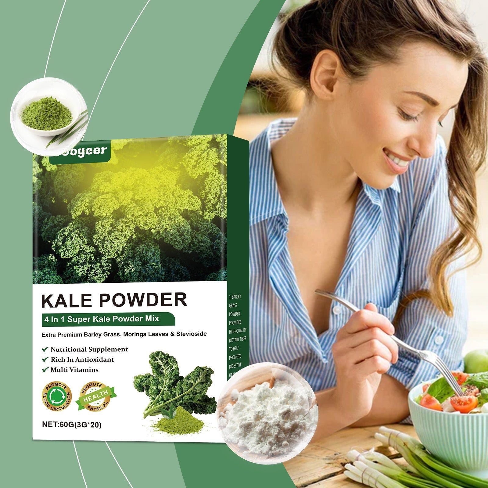 Kale Powder Body Care, Digestive Health Boost, Natural Superfood, Easy to Use ,60g