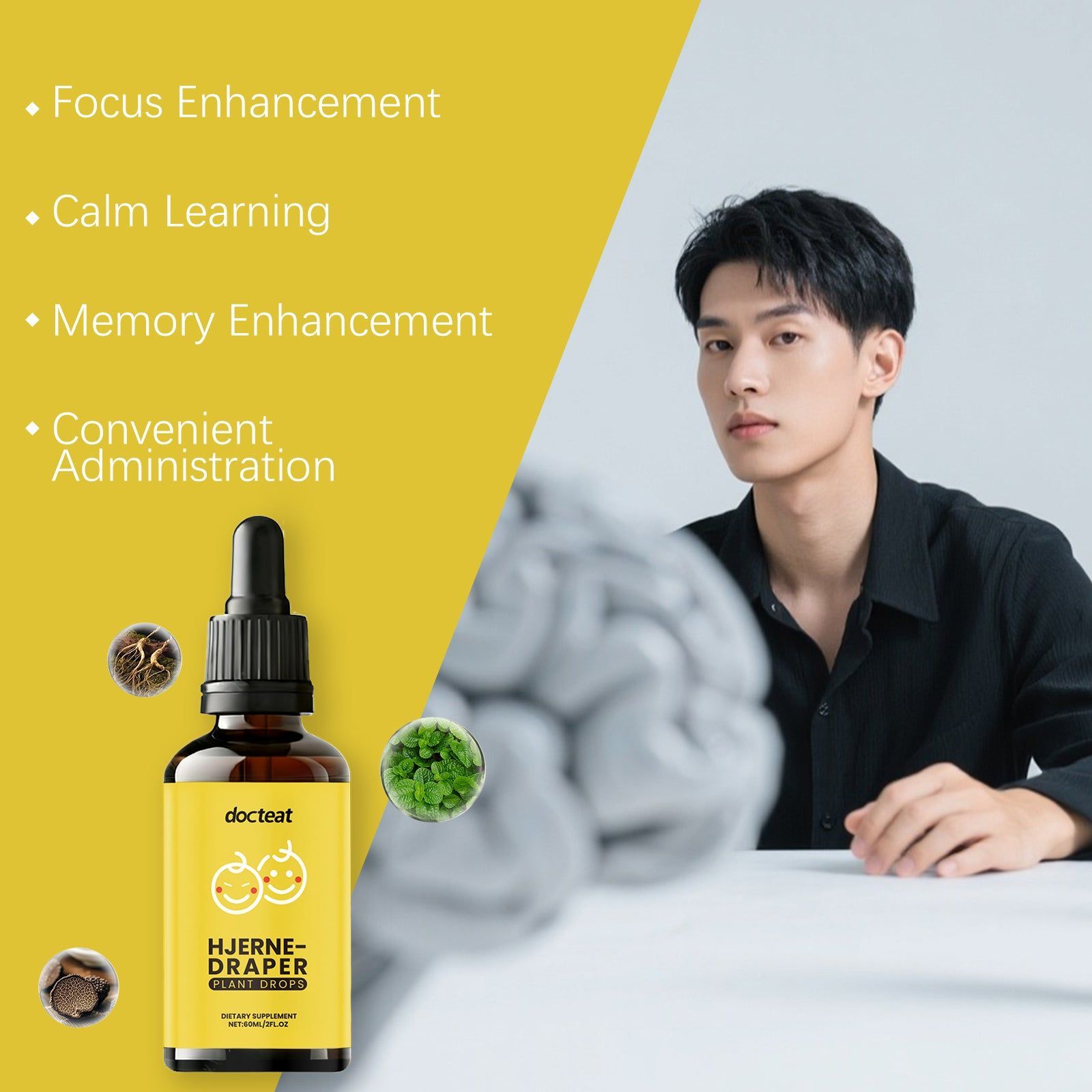 Boost Focus and Vitality with Plant Drops, Natural Brain Support, Daily Energy ,60ml