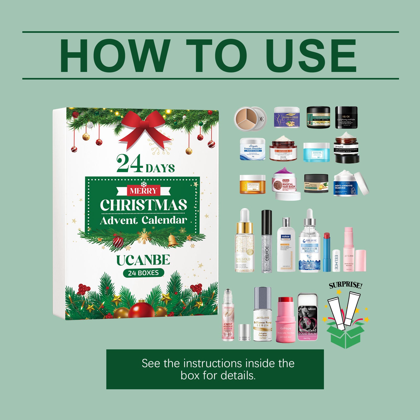Christmas Surprise Blind Box, Skincare & Makeup, Moisturizing Facial Care, Holiday Beauty Countdown ,24 boxes