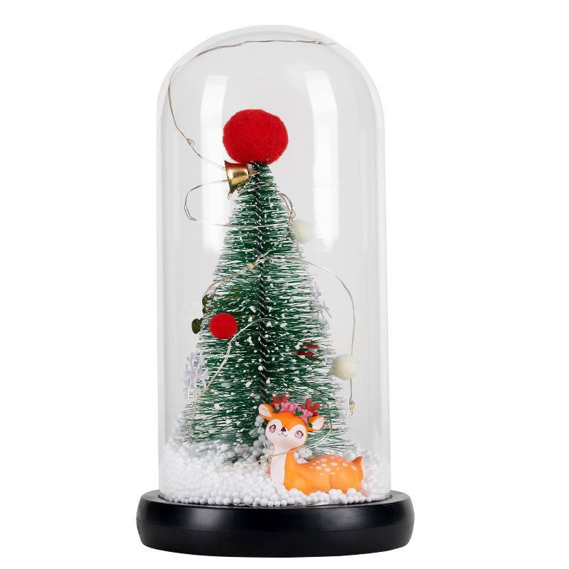 LED Christmas Tree In Glass Cover Tabletop Decoration Night Light Bedside Lamp Ornament