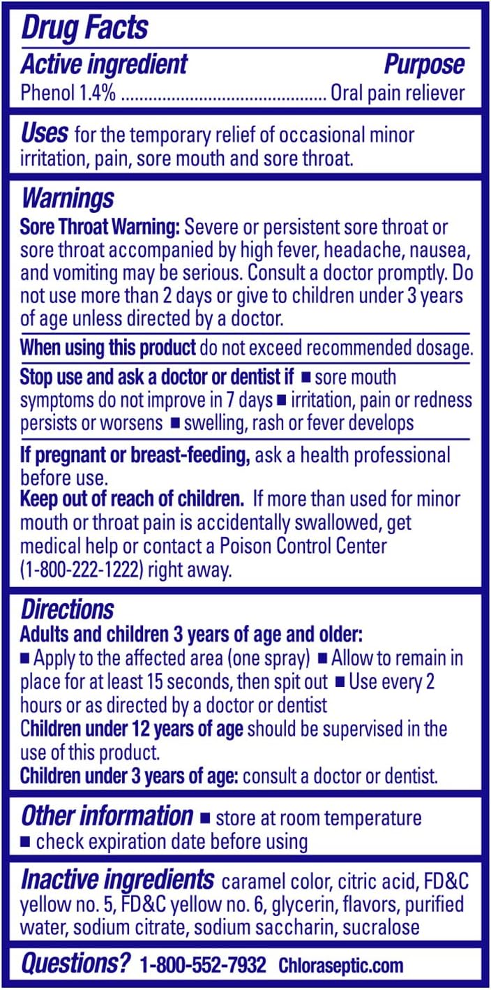 Chloraseptic Sore Throat Spray, Honey Lemon, 6 Fl Oz