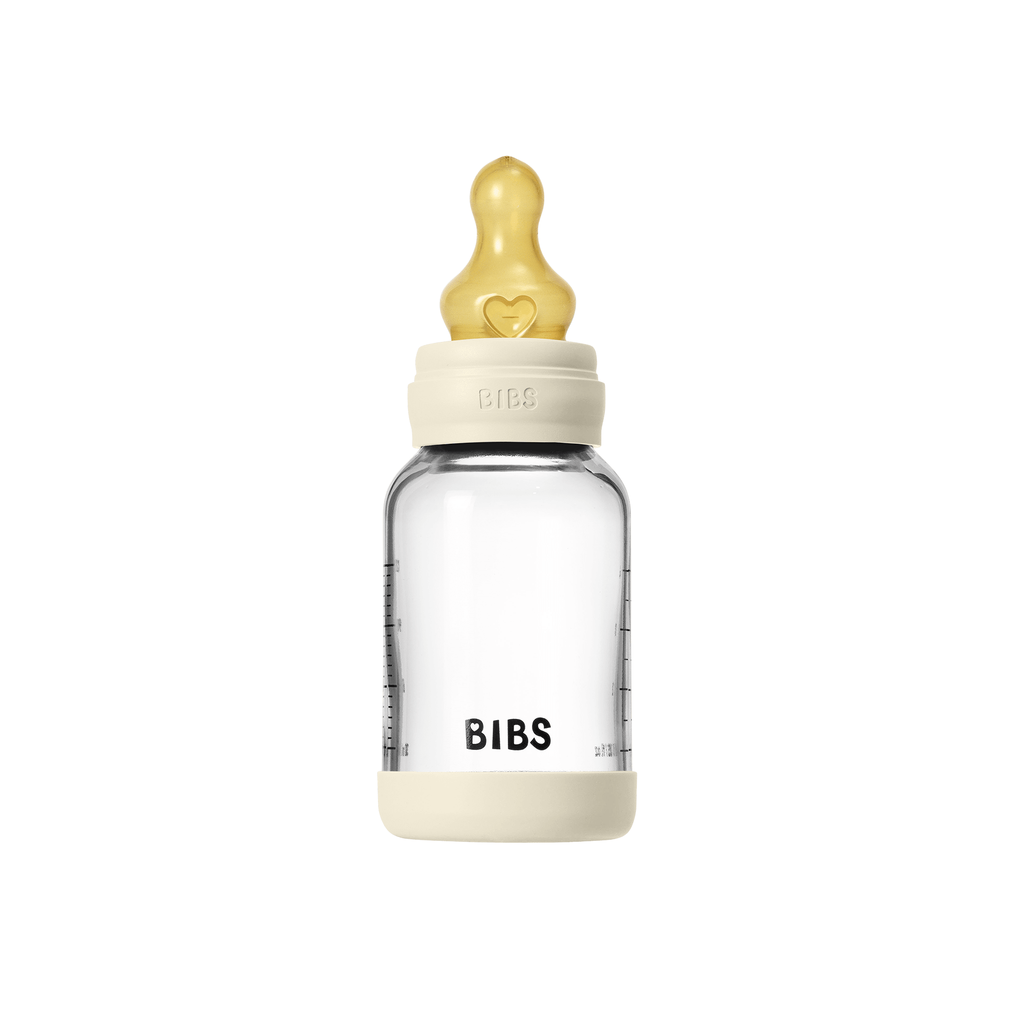 BIBS Glass Baby Bottle with Round Latex Nipple – 120 ml Slow Flow | Ivory