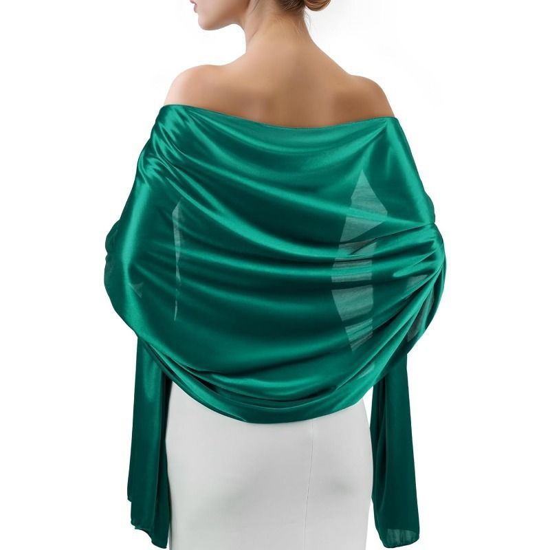 Green Satin Chiffon Shawl Wrap for Wedding Evening Dress