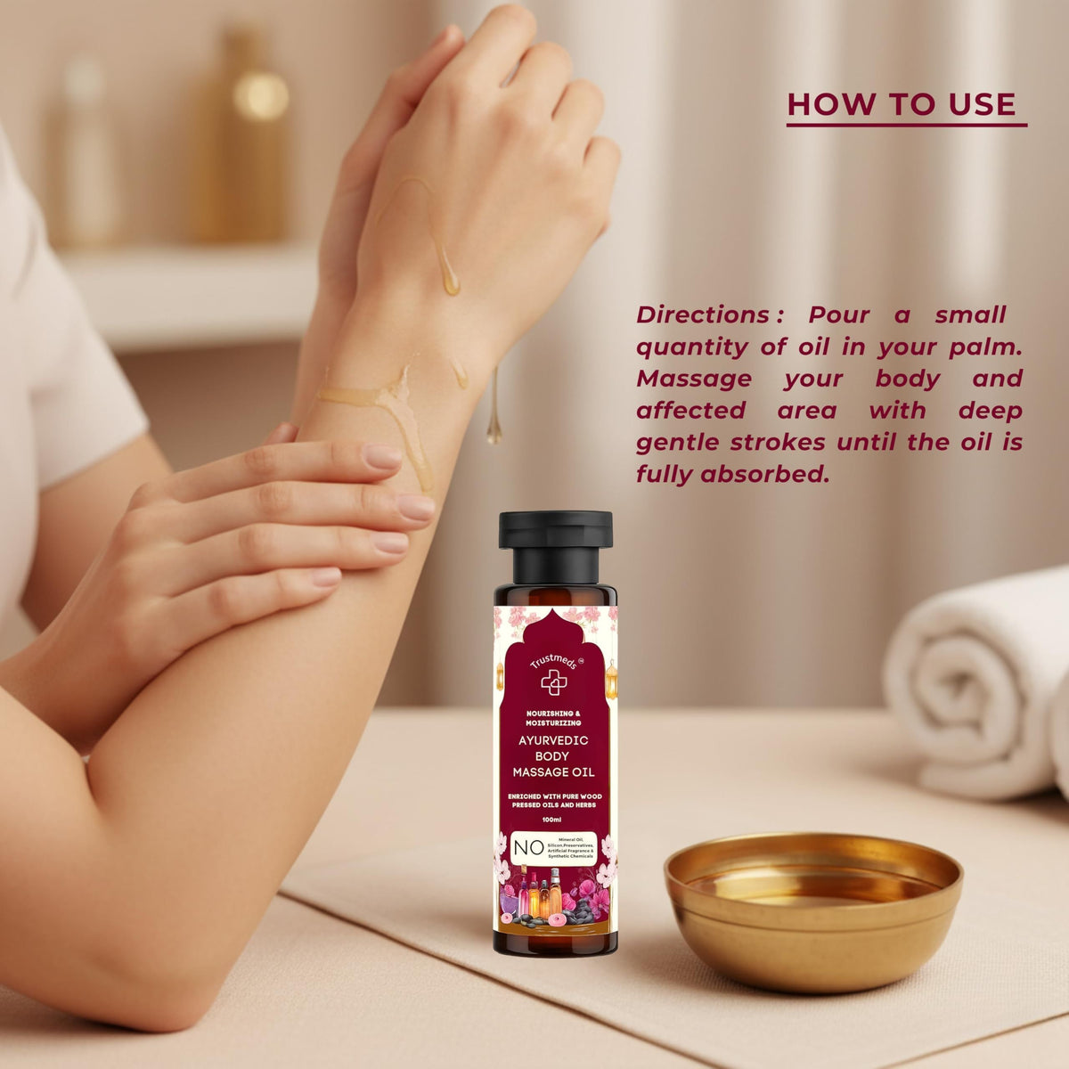 Trustmeds Ayurvedic Body Massage Oil with Saffron & Aloe Vera