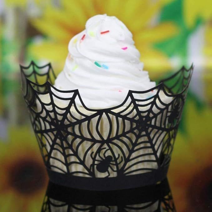 50pcs Spider Themed Cupcake Wrappers Halloween Spiderweb Dessert Bake Cake Paper