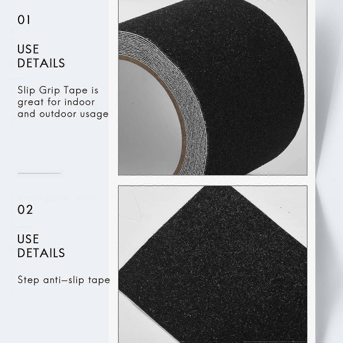 Non-slip Stair Tape - Indoor Outdoor Waterproof Safety Steps,80 Grit, Black5m