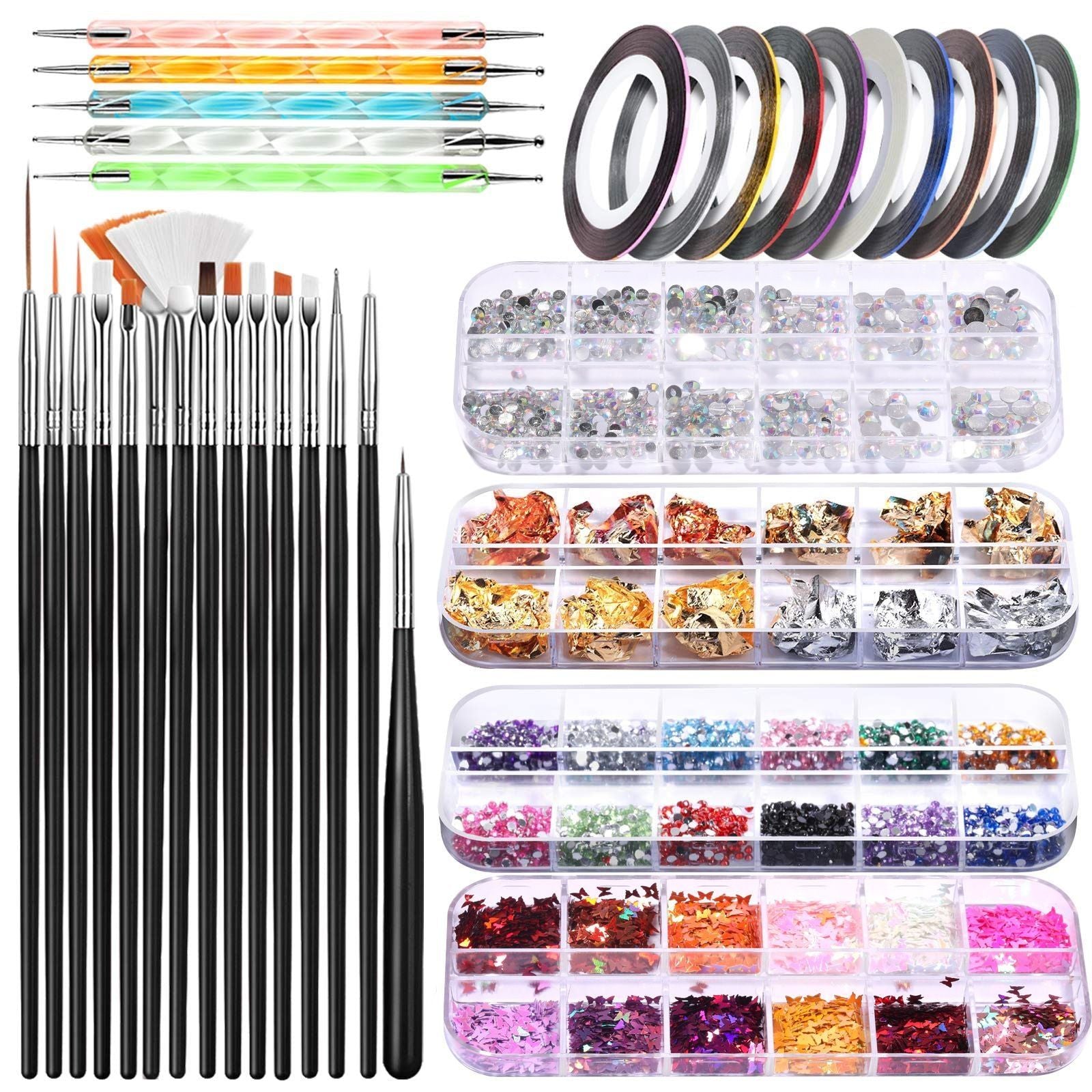Nail Art Brushes Kit Nail Design Decorations Set Dotting Tools Multicolor Nail Rhinestone