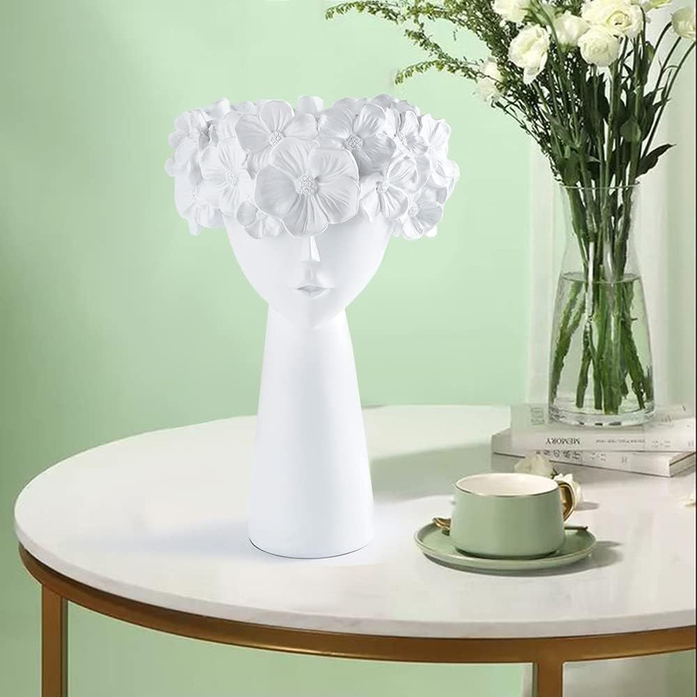 Creative Vase Girl Head Statue Planter Home Decor Resin Flower Pot Ornament