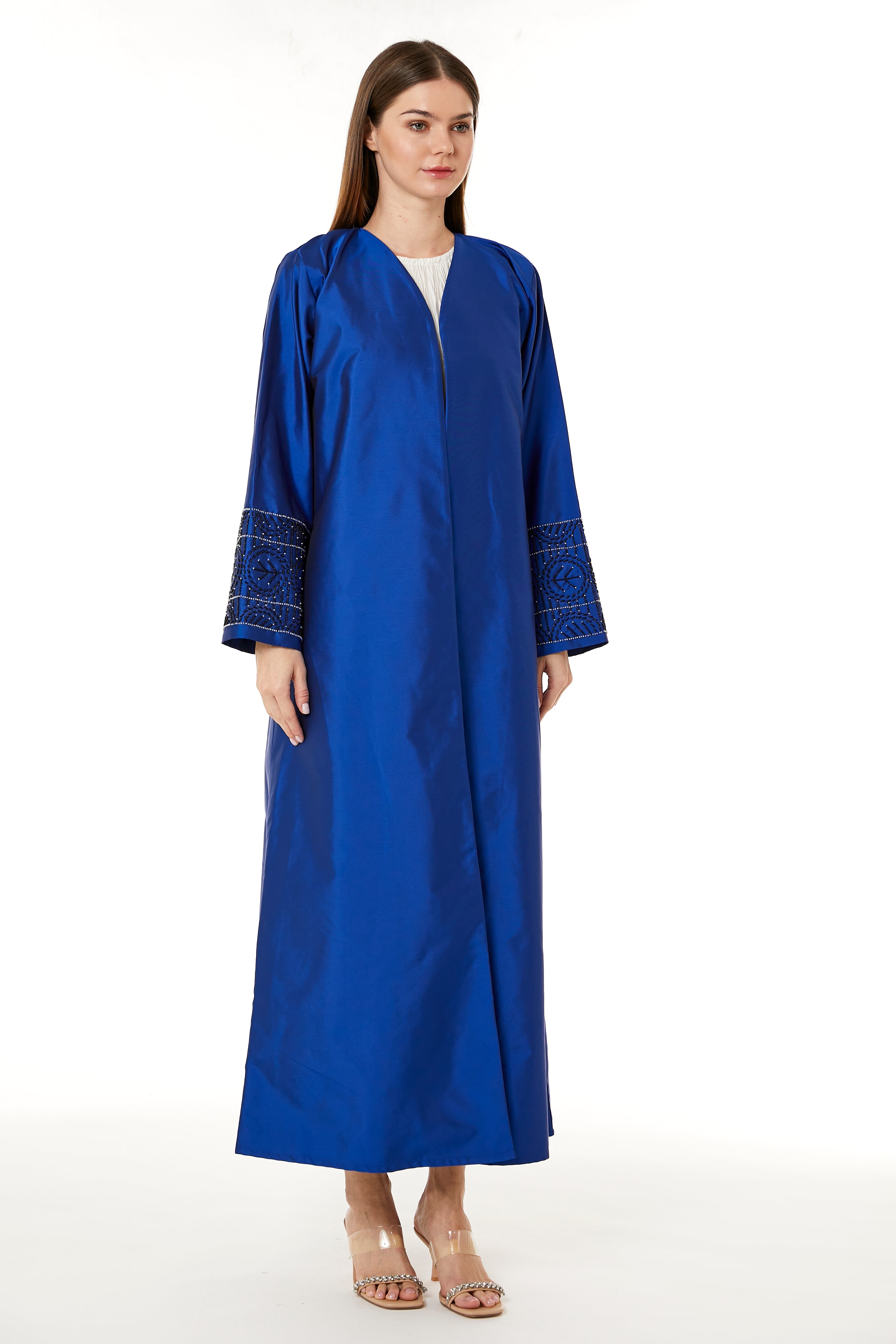 MOiSTREET Royal Blue Victoria Satin Hand Embellished Abaya