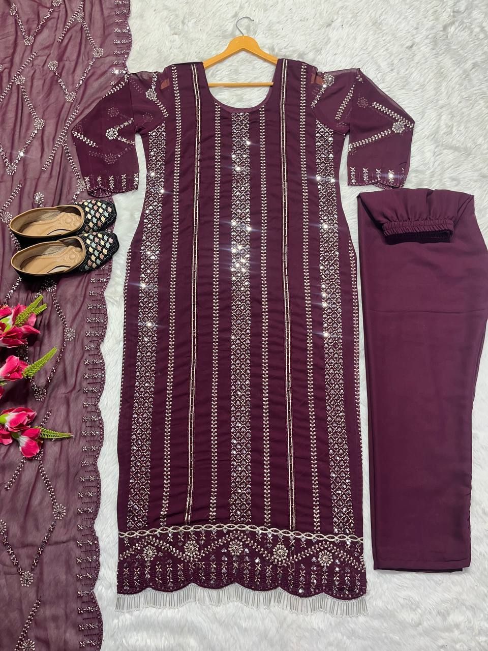 Fab Zone Designer Party Wear Long Top , Pant and Dupatta In Fancy Style