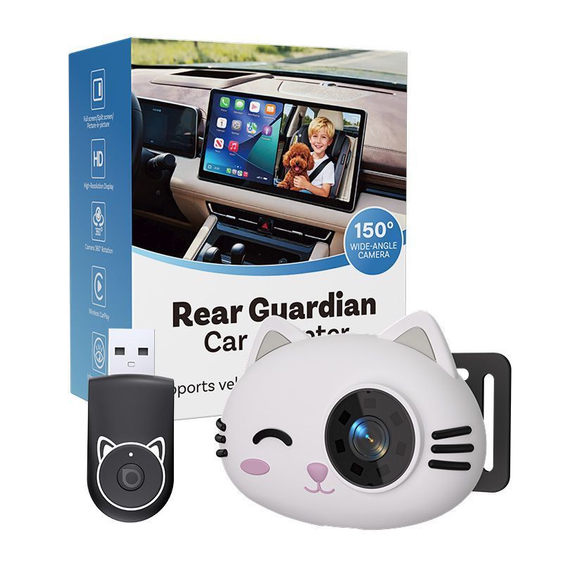 2-in-1 Wireless CarPlay Adapter & Car Baby Monitor Camera, 150° Wide-Angle Rear View Camera with Night Vision,