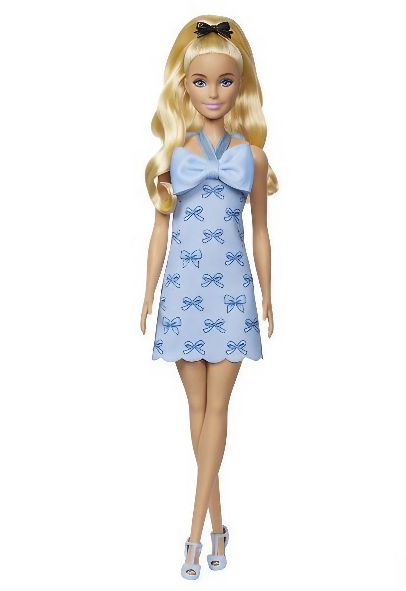 Barbie Fashionistas Doll #237, Wavy Blonde Ponytail with Blue Bow Halter Dress & Matching Heels