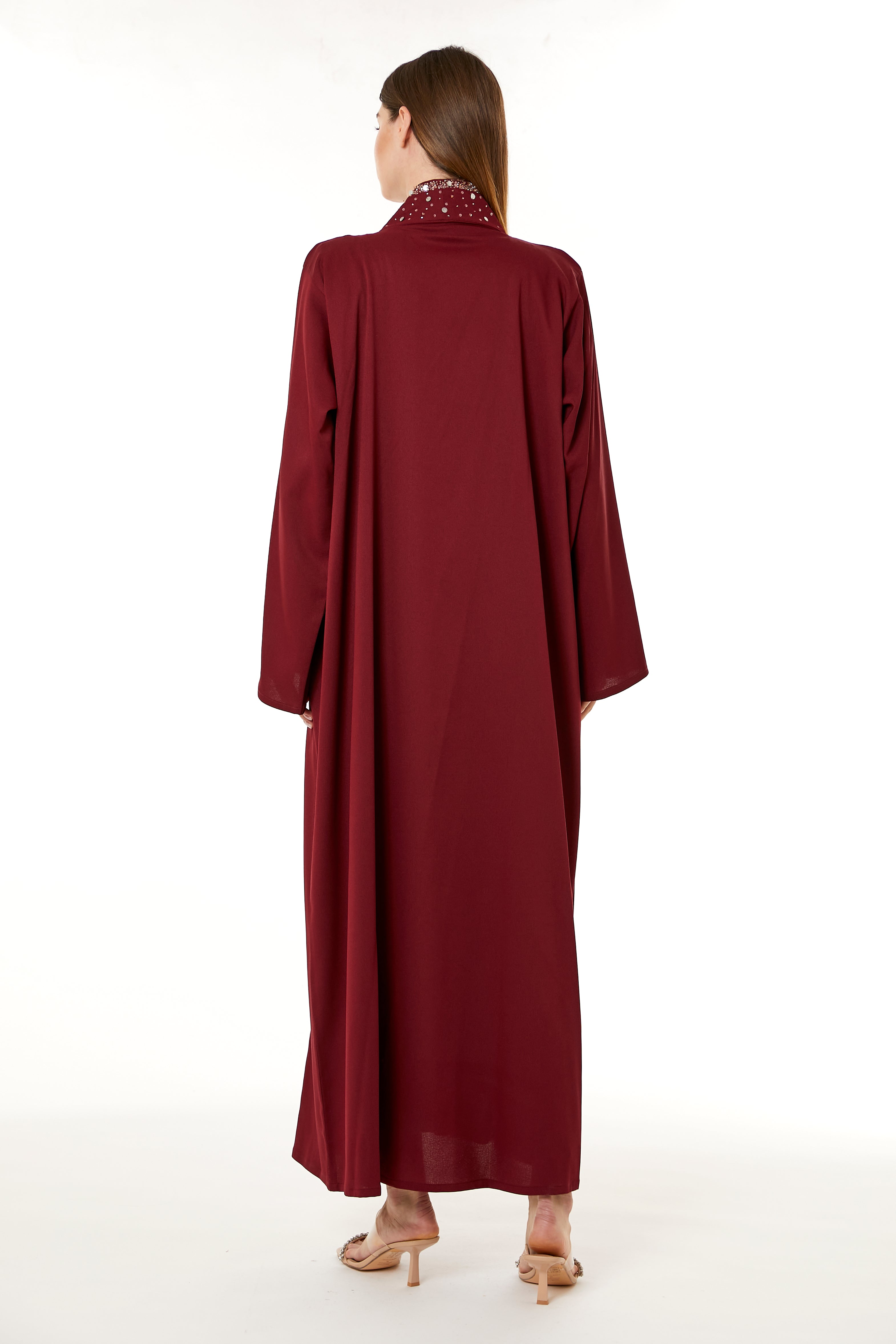 MOiSTREET Red Indonesian Crepe Hand Embellished Abaya