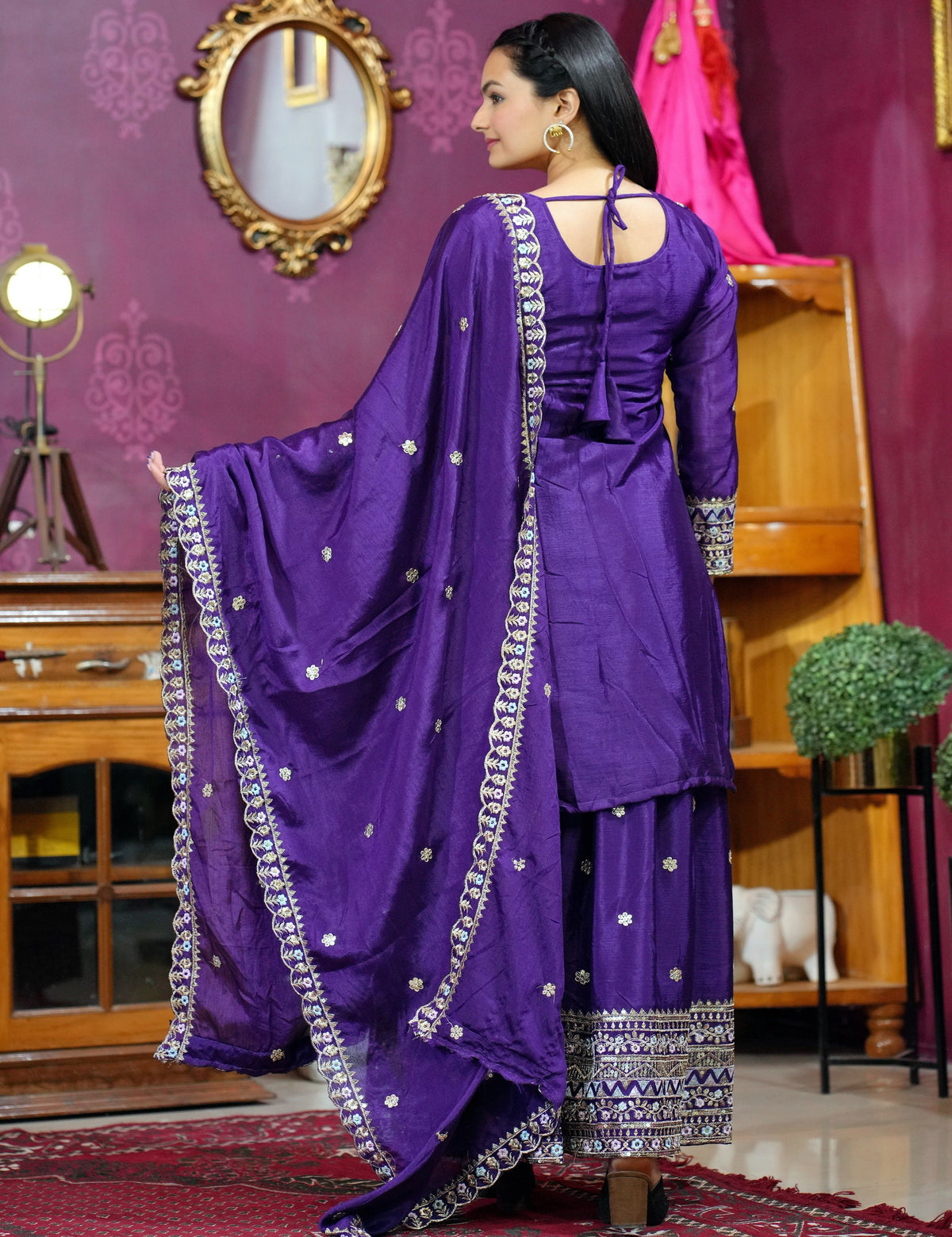 Fab Zone Women's Designer Chinon Sharara Suit With Sequin Work