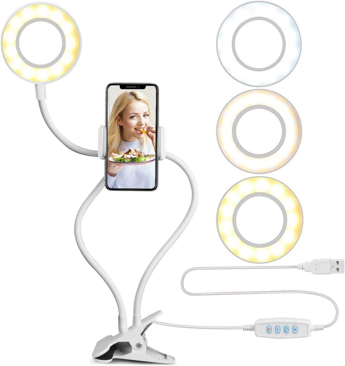 Selfie Ring Light Phone Holder Flexible Arm Stand Gooseneck Mount Live Streaming Bracket