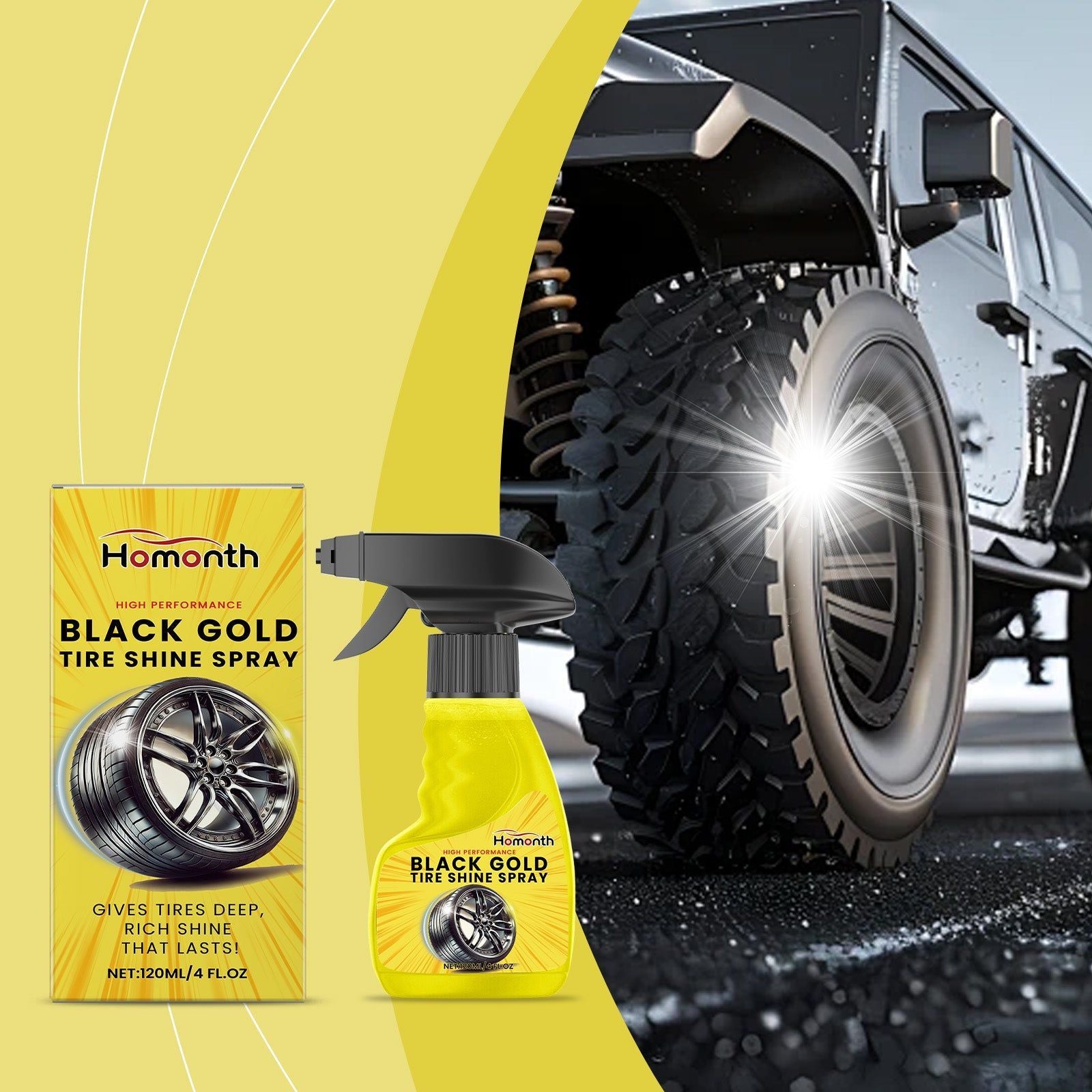 Car Cleaning Wheel Gloss Spray, Tire Shine & Protection, Easy Application ,120ml