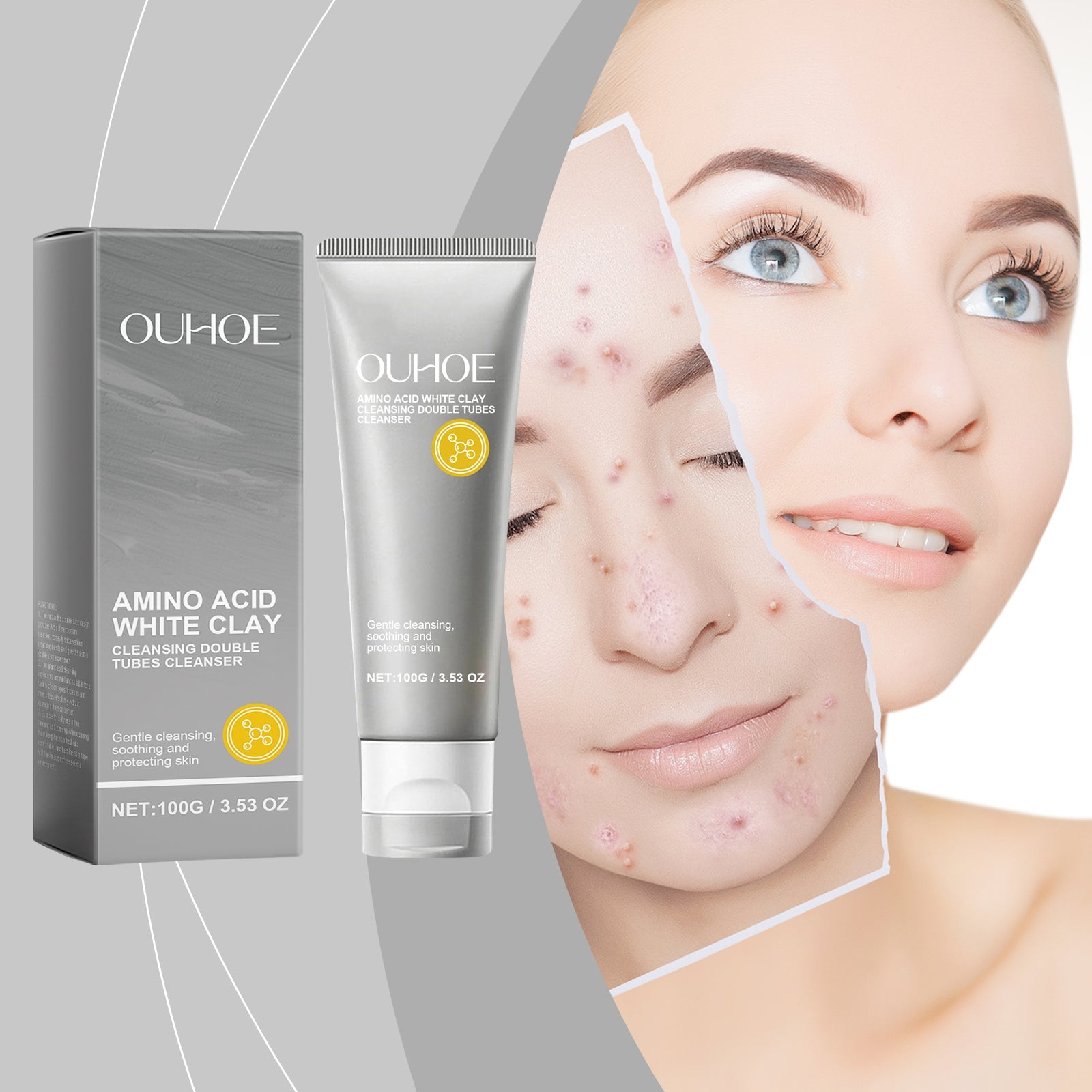 Amino Acid Double Tube Facial Cleanser, Hydrating Gentle Cleansing, Brightening, Moisturizing ,100g