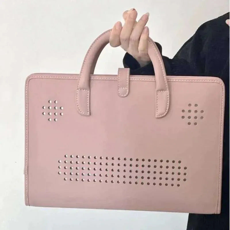 Laptop Case PU Leather Notebook Bag Pink Tote Bag Stylish Handbag