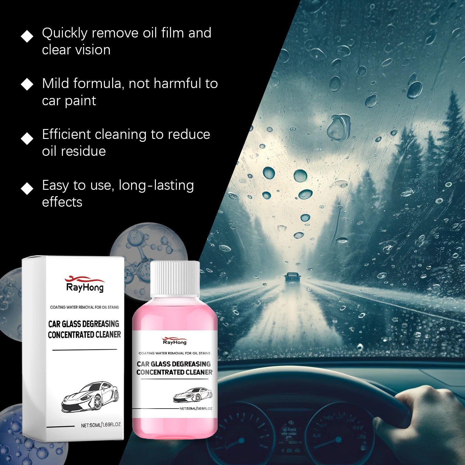Car Glass Cleaner, Dust and Decontamination, Rain-Repellent, Stubborn Dirt Removal ,50ml