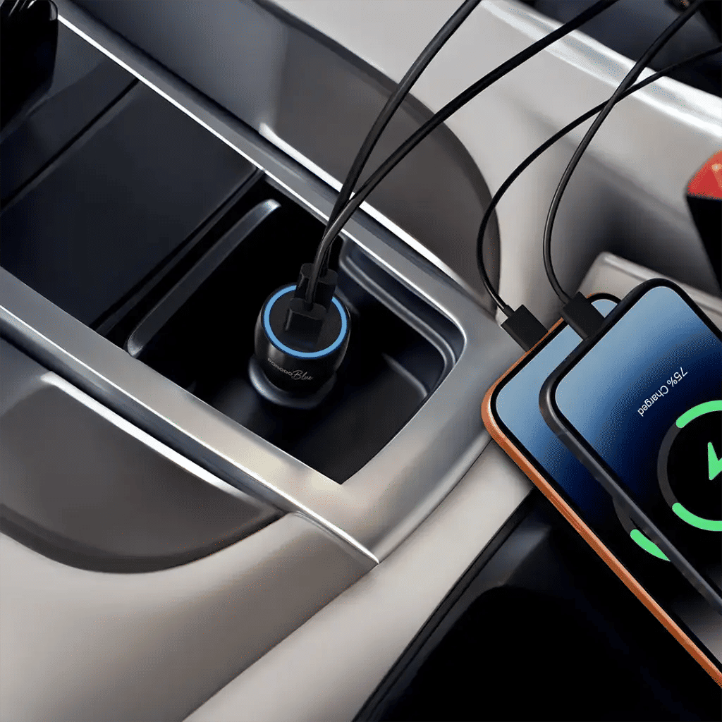 Porodo Blue Riva 60W Dual USB-C Car Charger with C to C cable