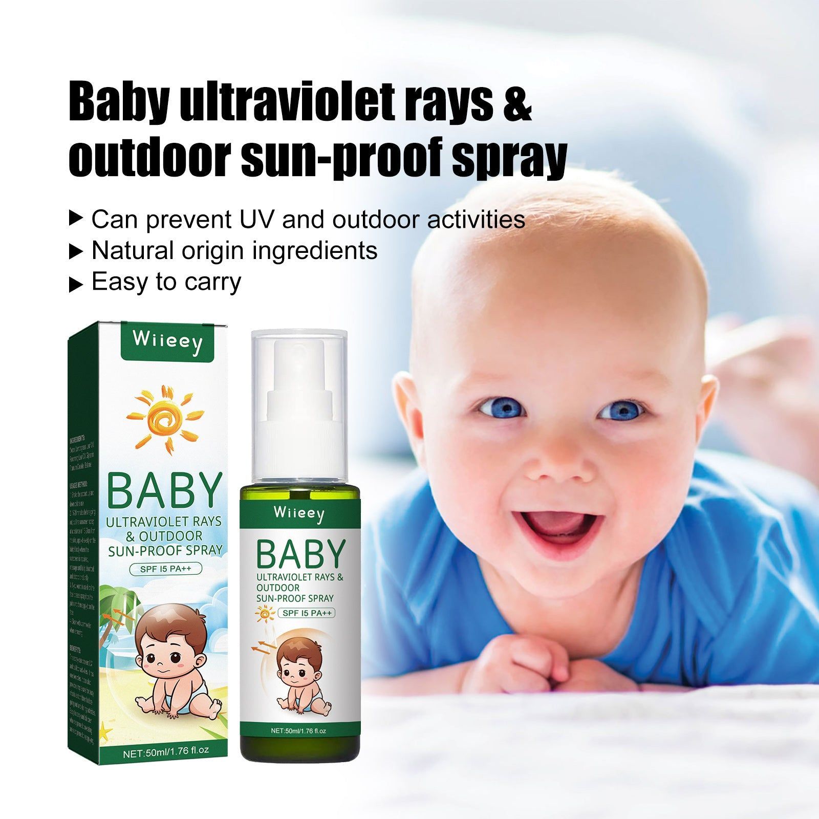 Baby Skin Protection Spray, UV & Sunproof Outdoor Baby Sunscreen, Gentle & Natural ,50ml