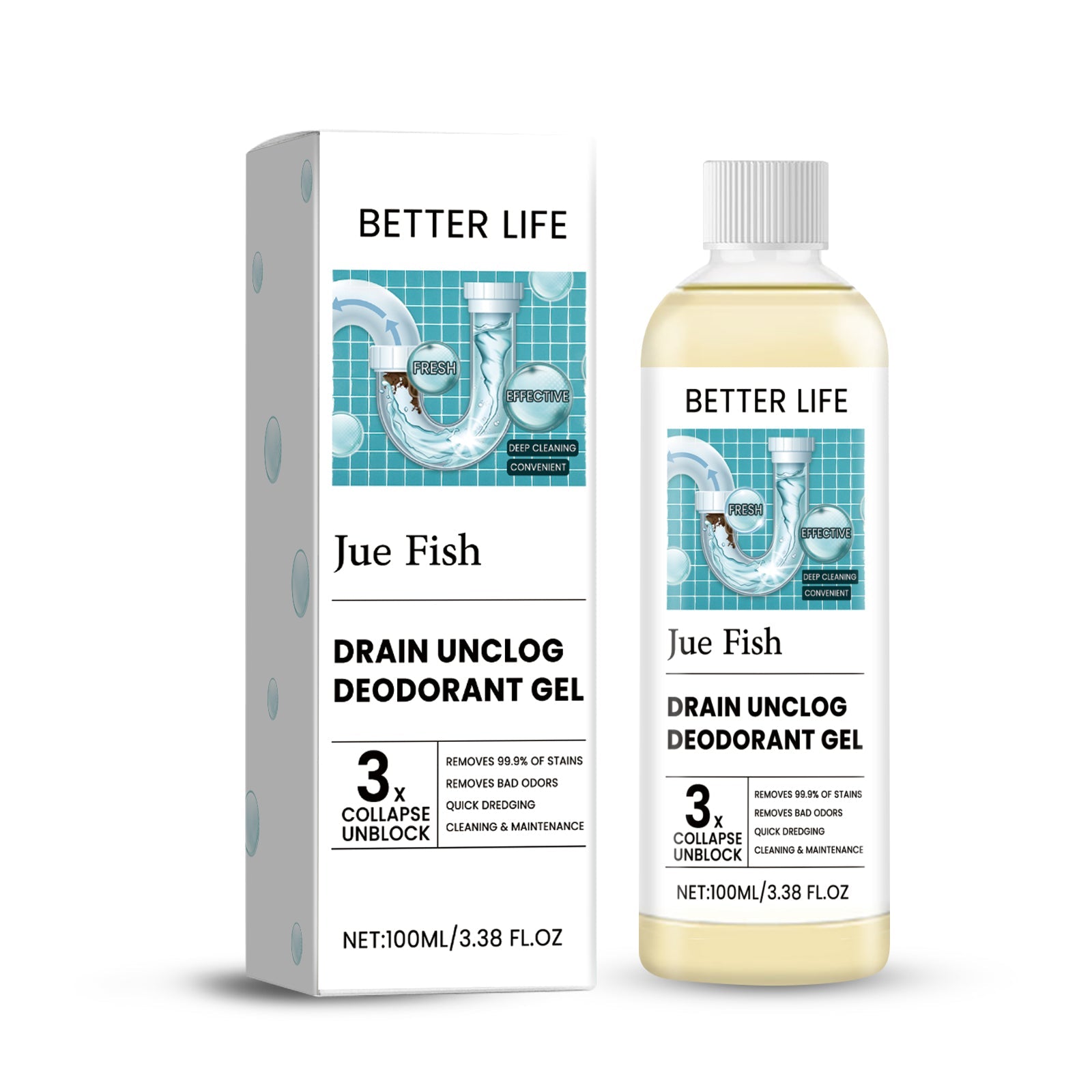 Jue-Fish Pipe Cleaning Gel, Drain Unclogger, Odor Eliminator, Kitchen Bathroom Sewer Line Cleaner ,100ml