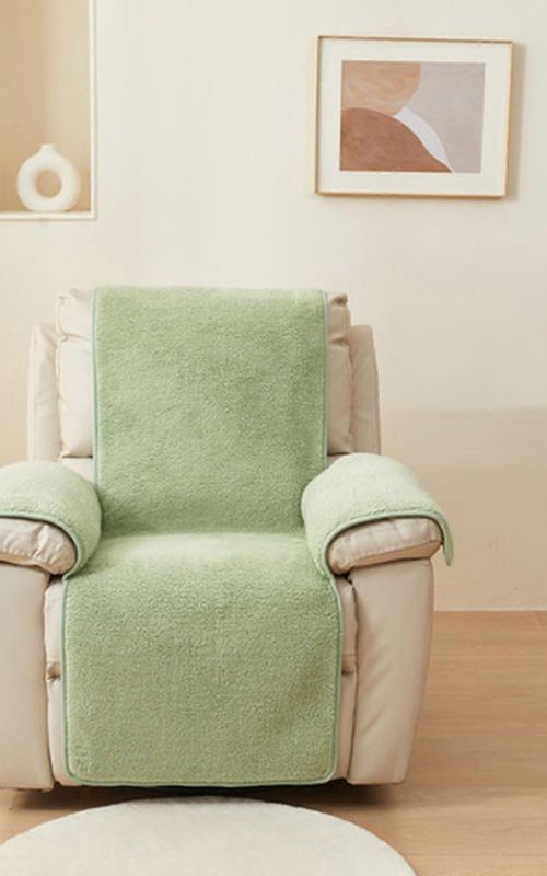 Plush Lambswool Armrest Protector Cover For Sofa Recliner Slip Yellow