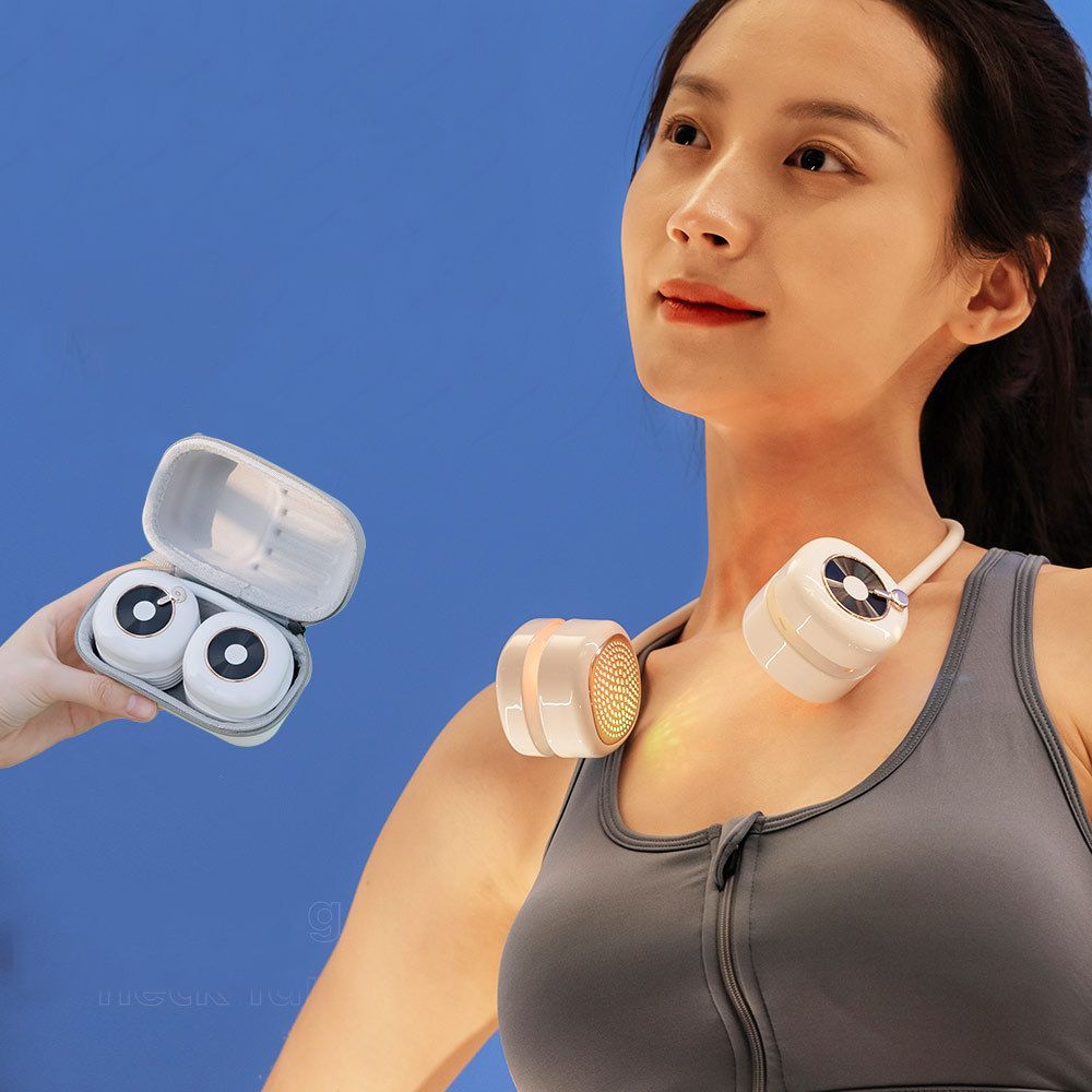 Mute Hanging Neck Mini Fan With Light Leafless Usb Reachargable Cooling Fan