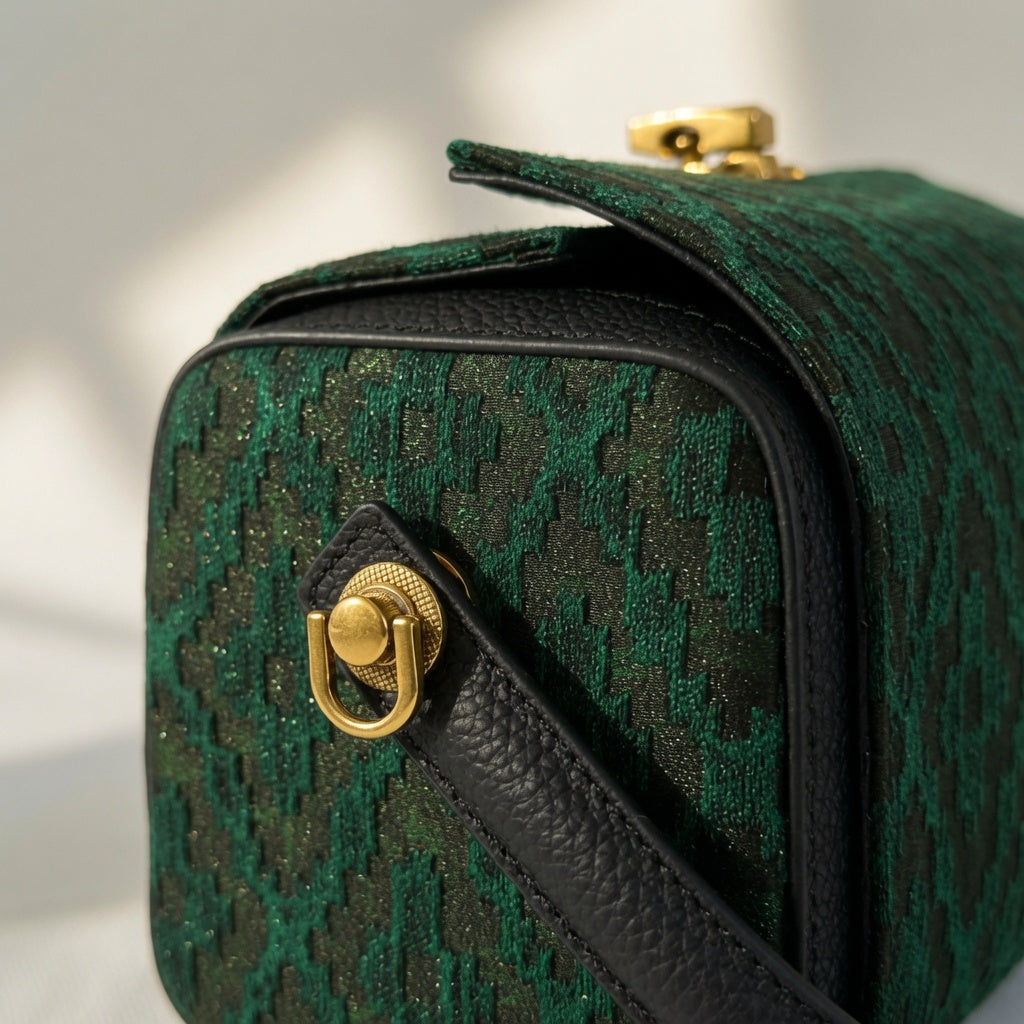 Jamila Designer Emerald Ikat Heritage Barrel Bag, Green