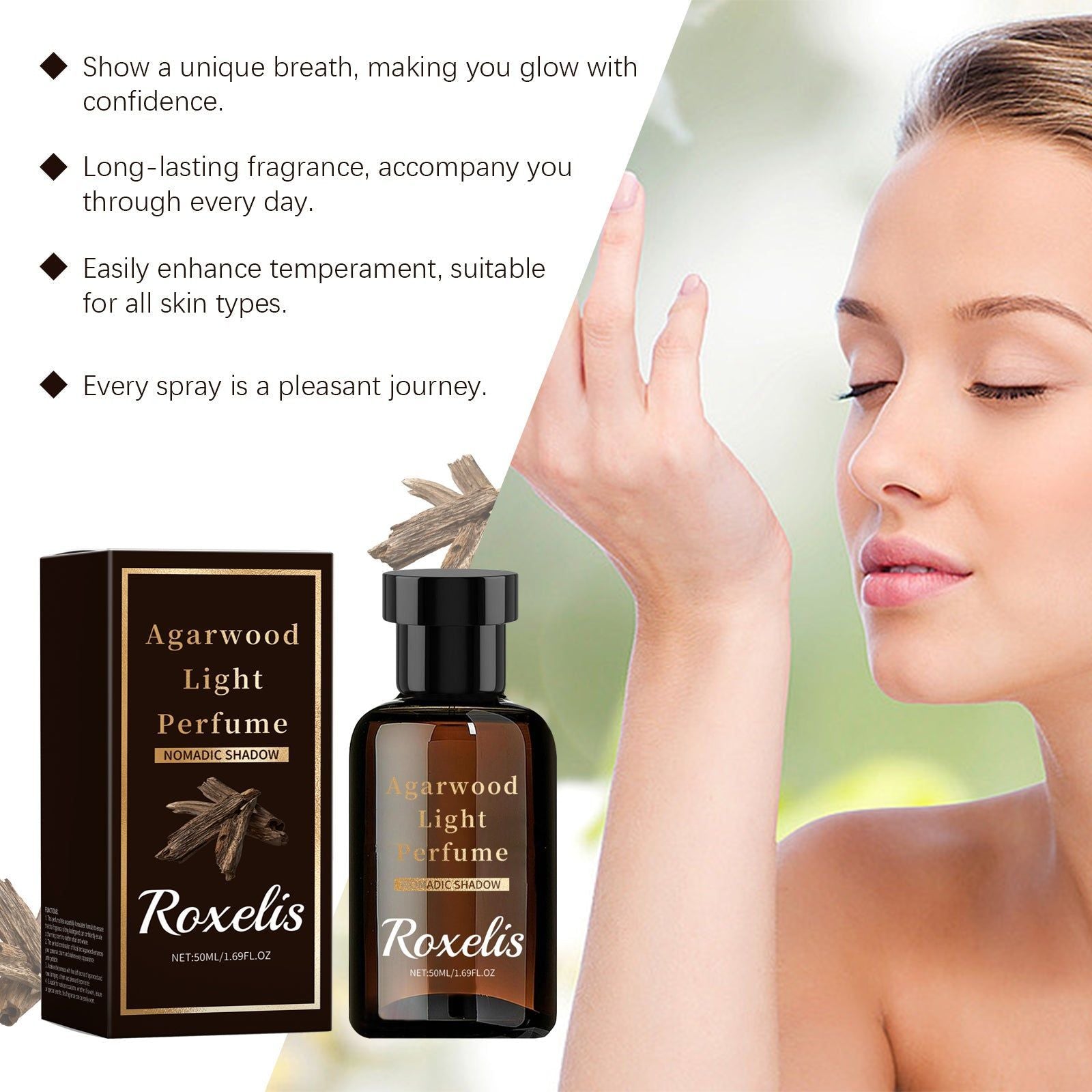 Agarwood Eau De Toilette, Natural Light Fragrance, Long-lasting, Fresh, Elegant, Portable ,50ml
