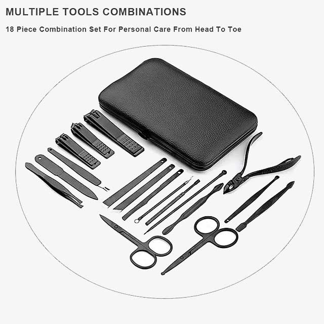 18pcs Manicure Cutters Nail Clipper Set - Professional Grooming Kit for Nails, Cuticles & Toenails