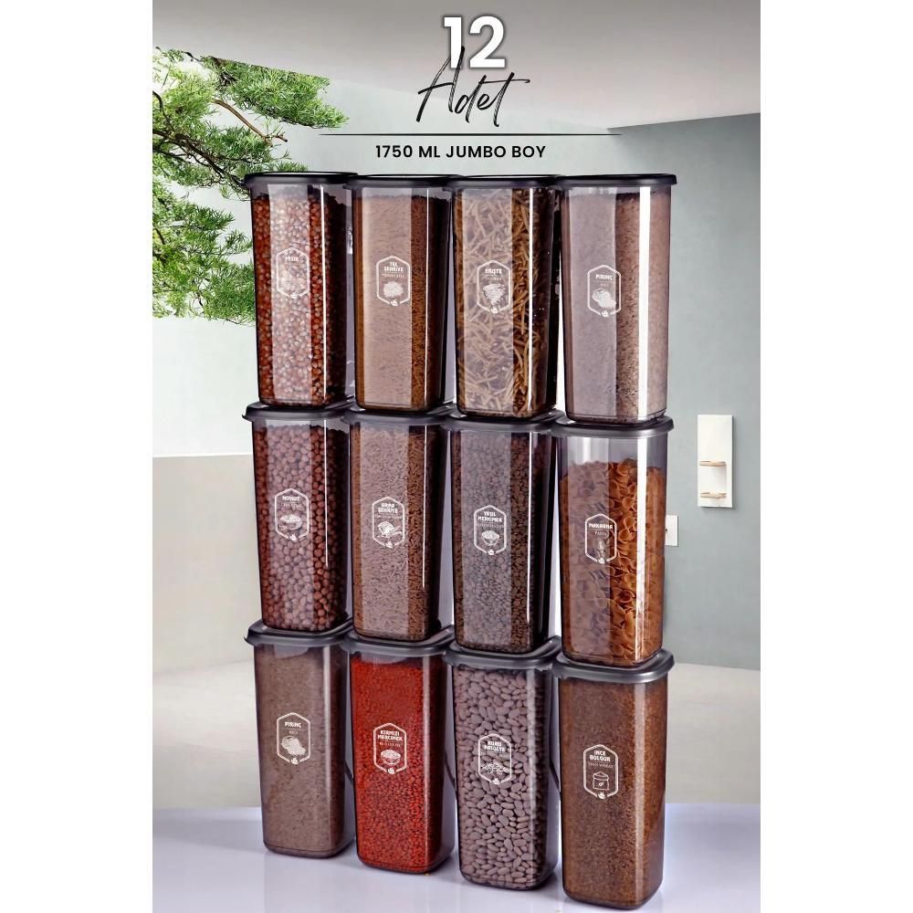 Square Food Storage Container Set of 12 With Jumbo Size Label 1750 ml - Hard Lid