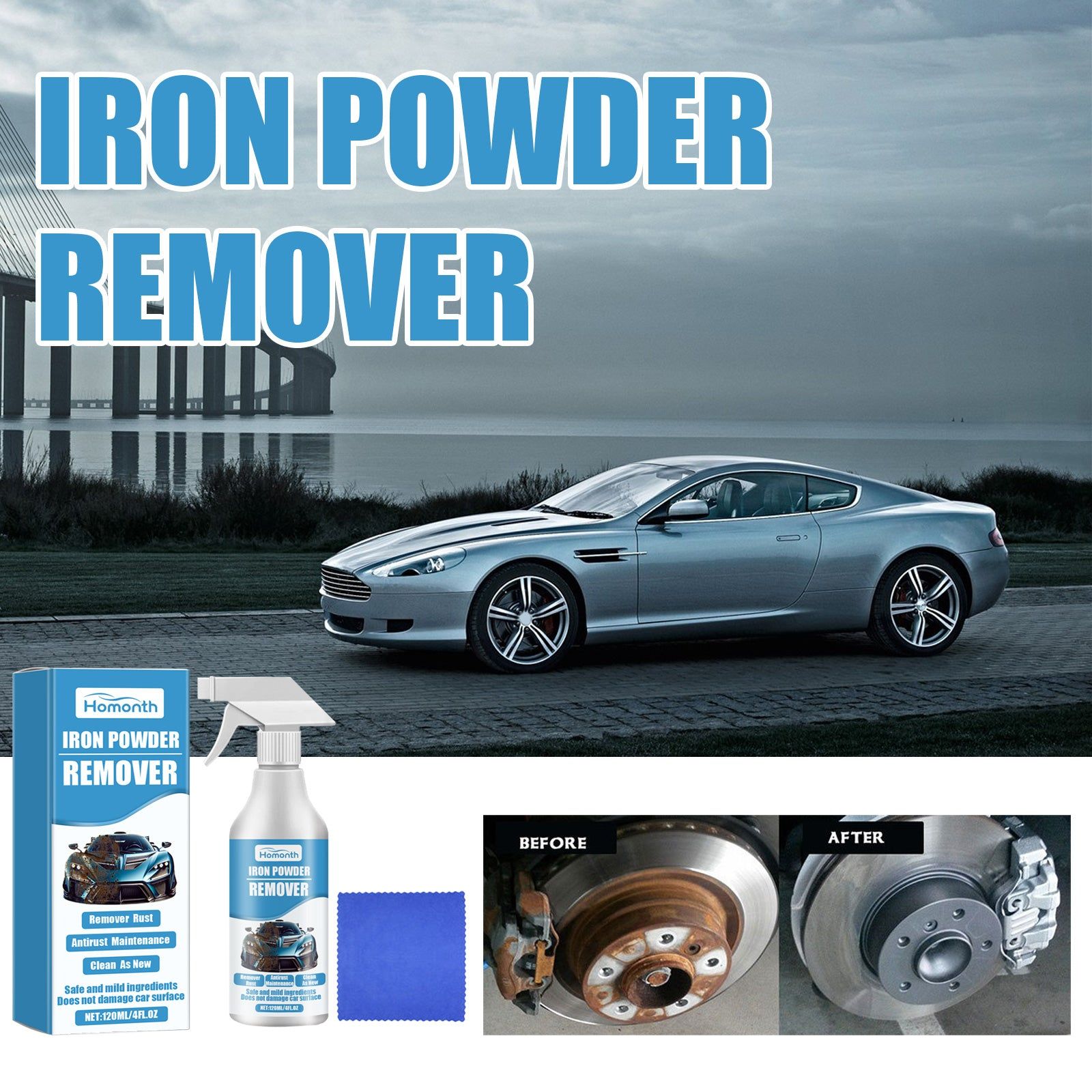 Car Cleaning Iron Powder Rust Remover, Paint Safe, Easy Decontamination, Car Shine ,1set