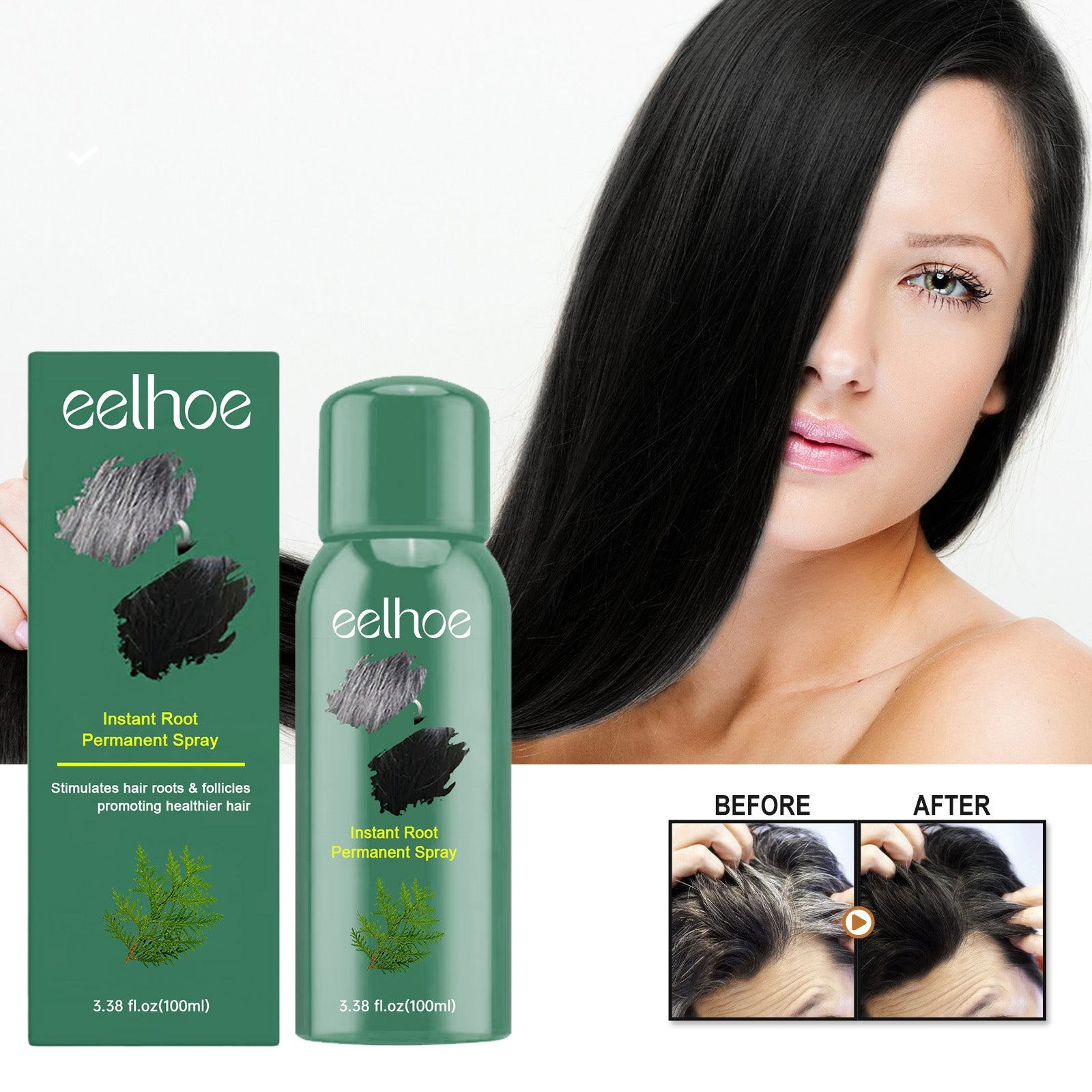 Black Hair Care Spray, Nourish Roots, Cover White Hair, Natural Shine, Anti-Aging ,100ml