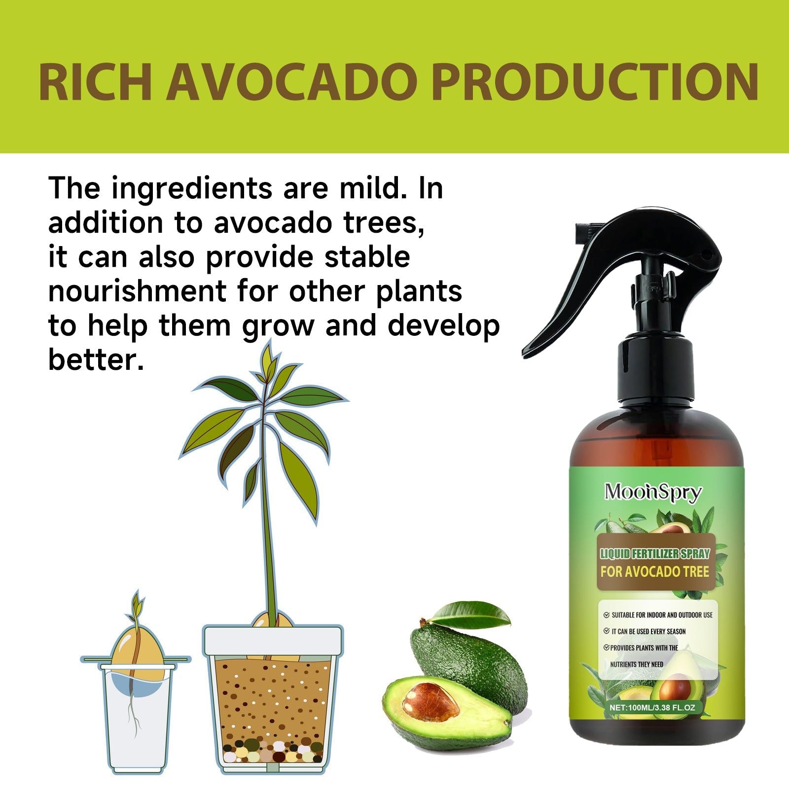 Boost Plant Nutrition Spray for Healthy Avocado Trees, Pest Resistance, Fast Growth ,100ml