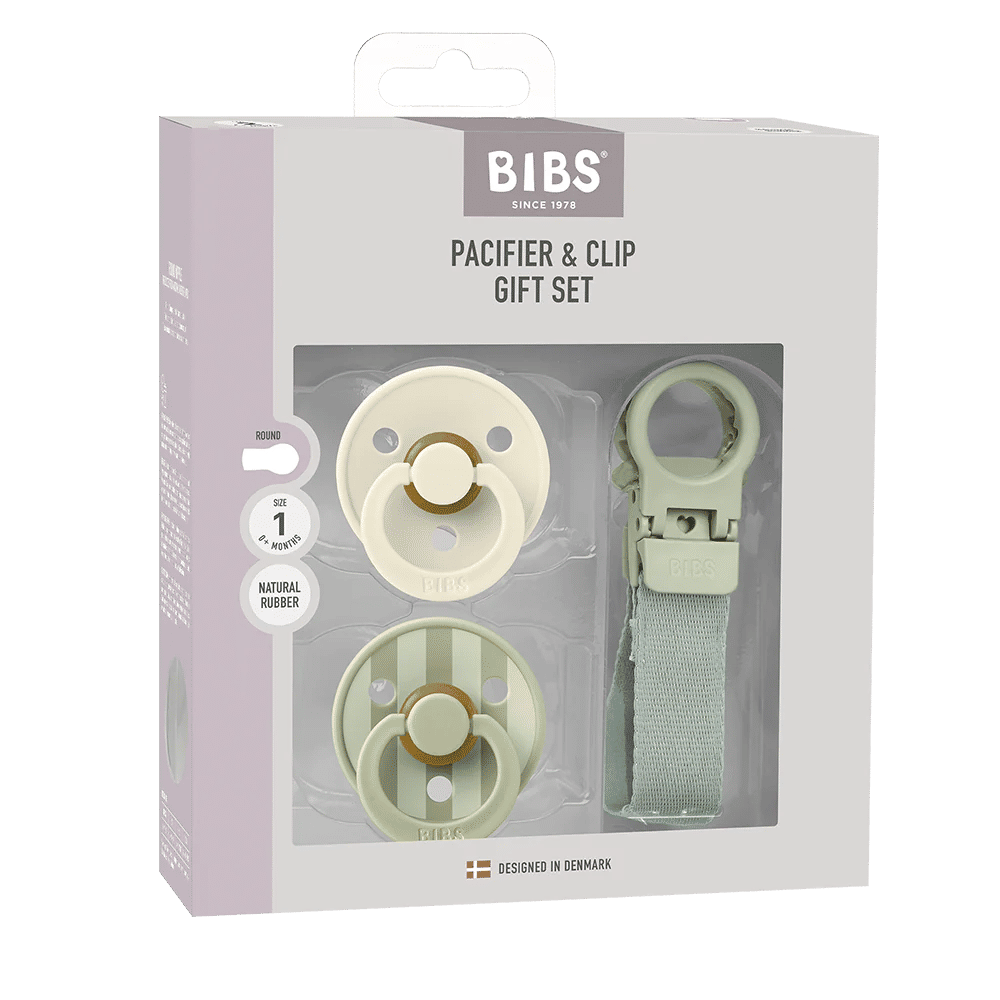BIBS Colour Pacifier & Loop Clip Gift Set Latex Size 1 — Sage