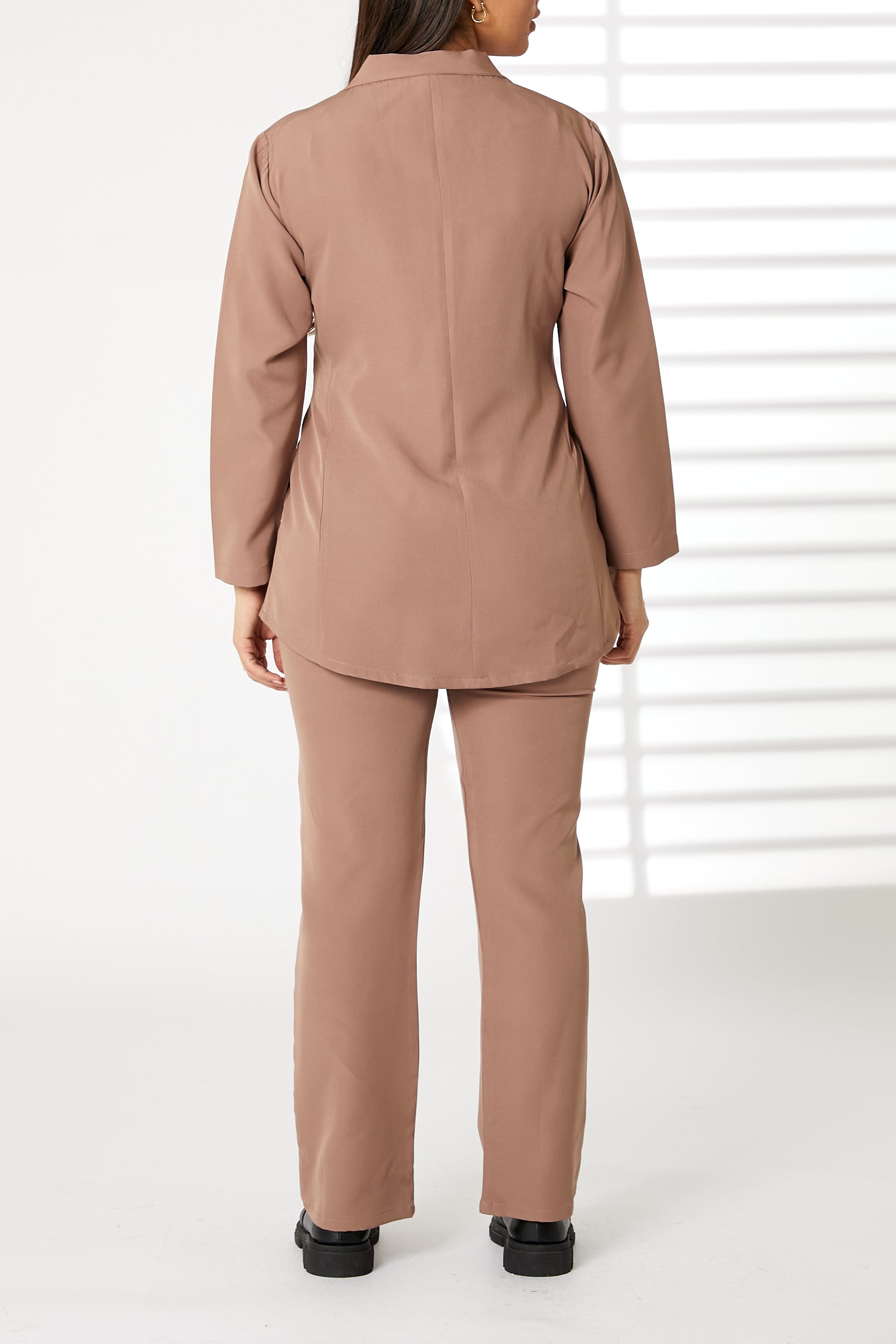 MOiSTREET Rosy Brown Barbie Crepe Fabric Blazer and Pants Set