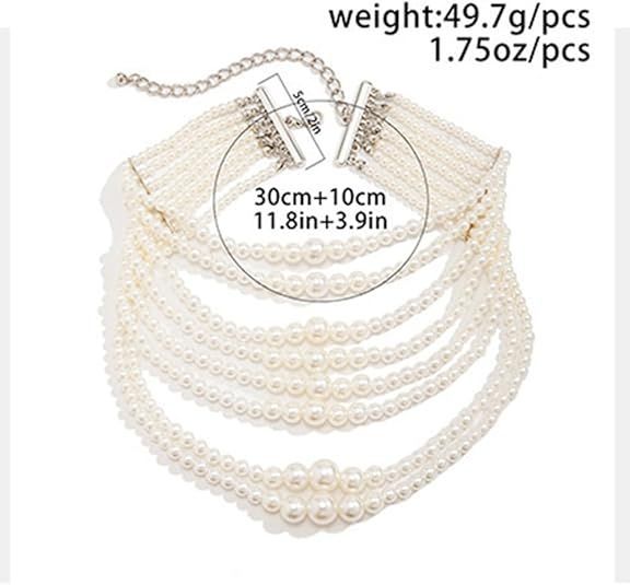 Elegant Multi Strand Imitation Pearl Necklace Bohemian White Beaded Statement Necklace Women Jewelry