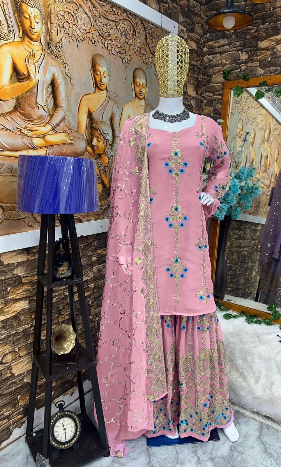 Fab Zone Women's Sharara Kurti Outfit With Fancy Net Dupatta