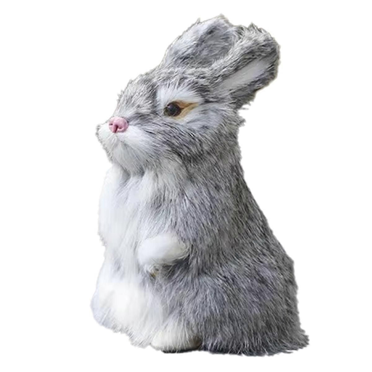 Realistic Faux Bunny Fur Model,Lifelike Animal Figurine, Grey