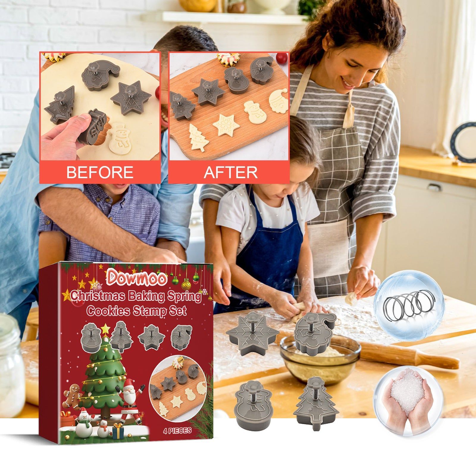 Christmas Biscuit Grinder, Spring Cookie Cutter, Festive Baking Tool, DIY Cookie Mold ,4pcs