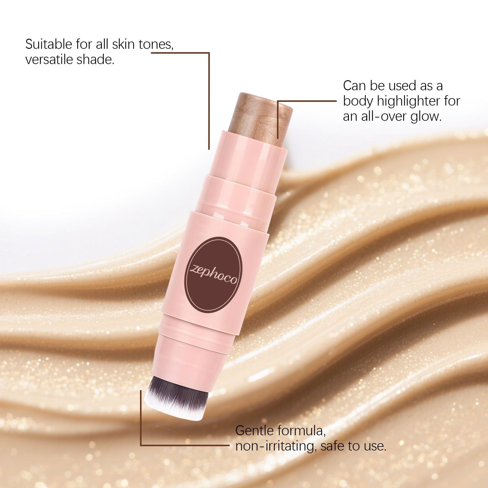 Champagne Gold Double-Headed Makeup Stick, Blush, Contour, Long-Lasting, Beginner Friendly ,7g