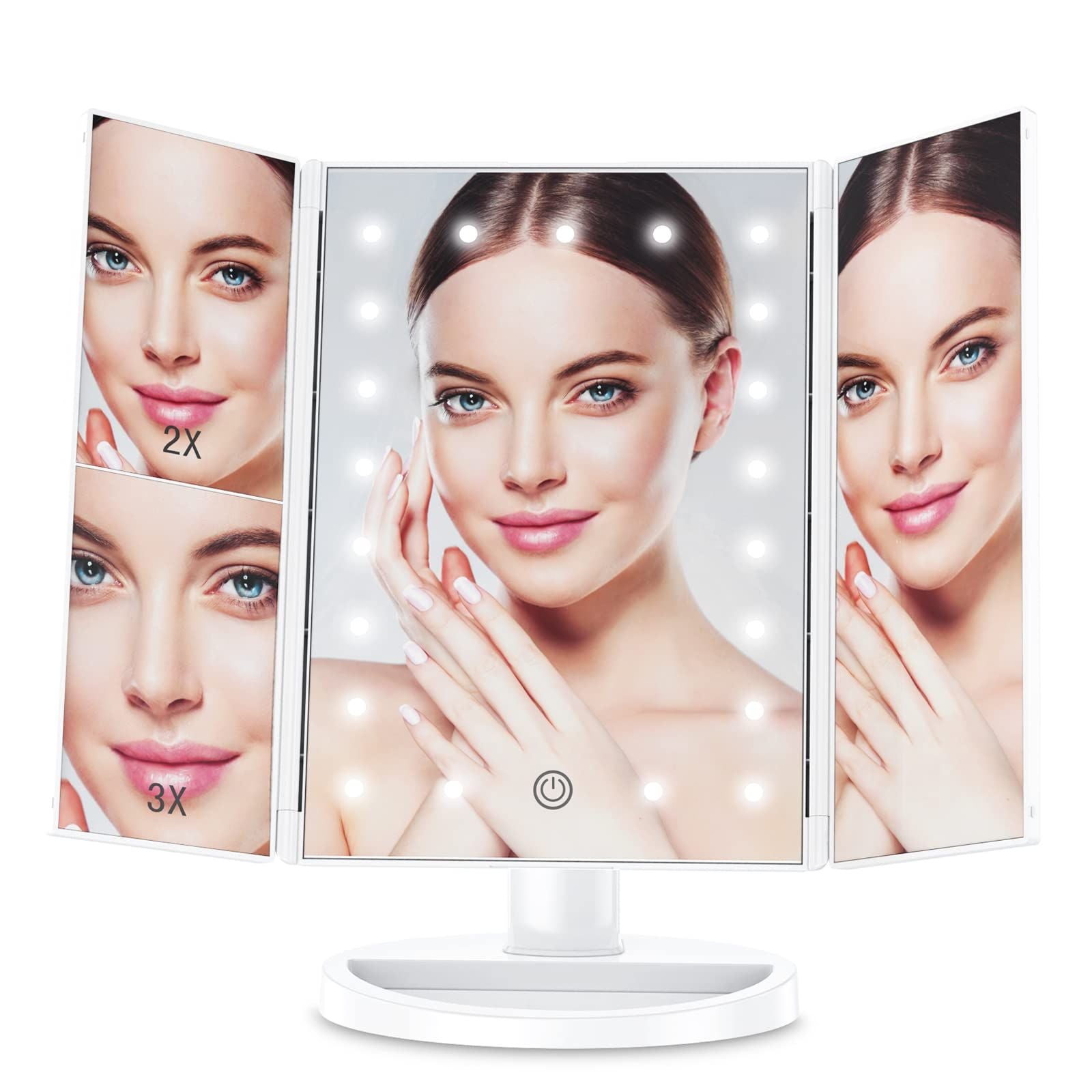 Makeup Mirror Foldable Triple Vanity Mirror With 22 LED Lights 2x 3X Magnification